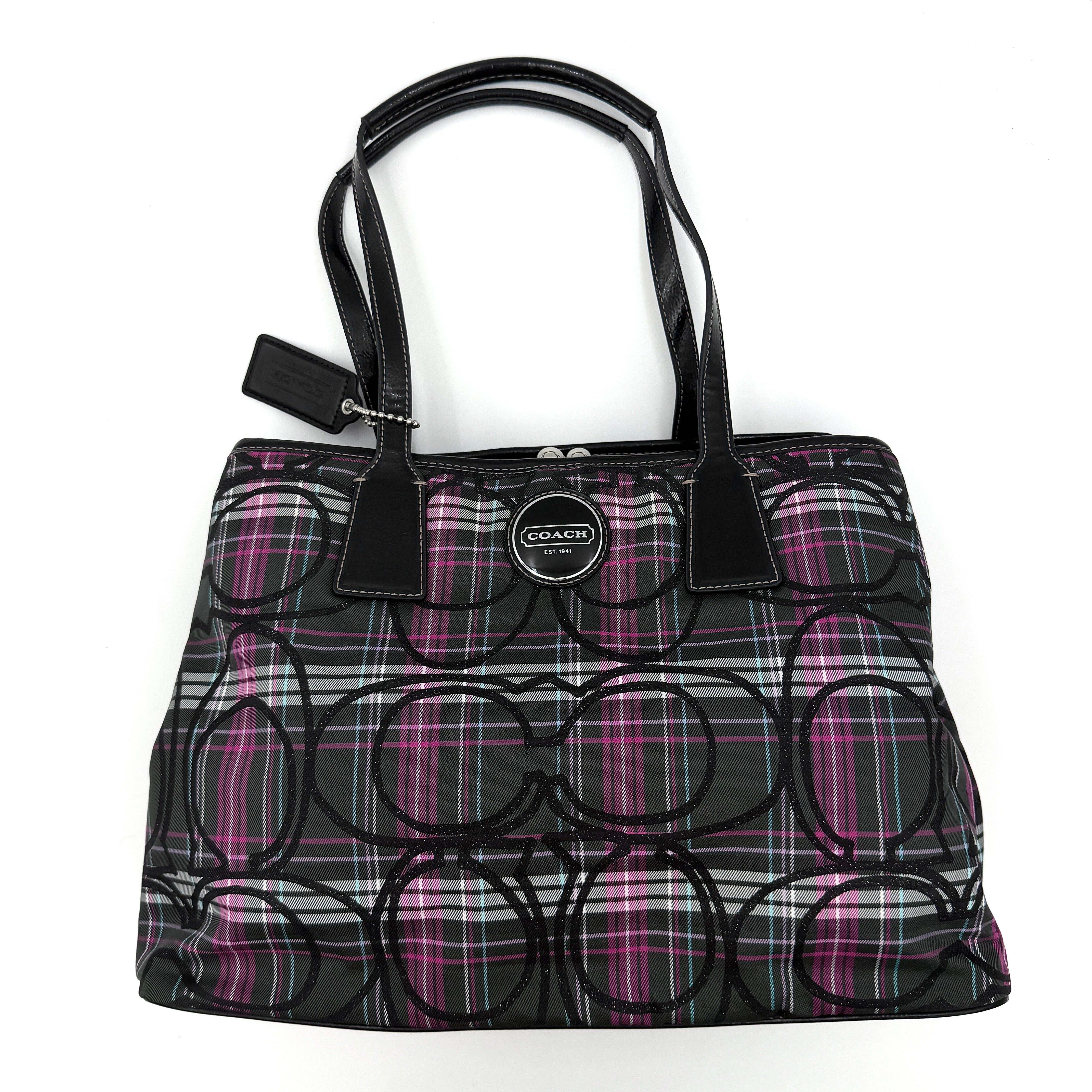 Coach Signature Tartan Kisslock Shoulder Bag Multicolor