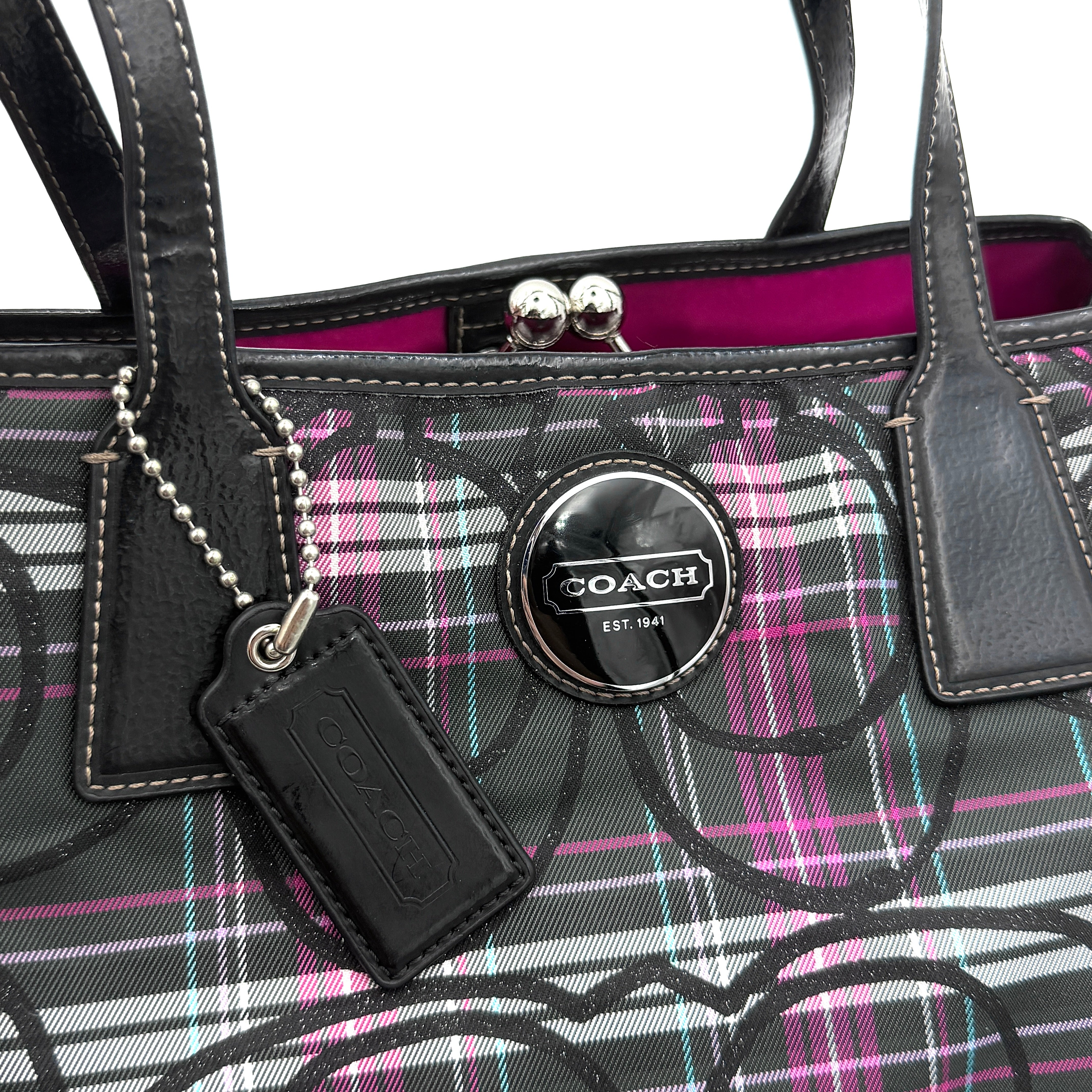 Coach Signature Tartan Kisslock Shoulder Bag Multicolor