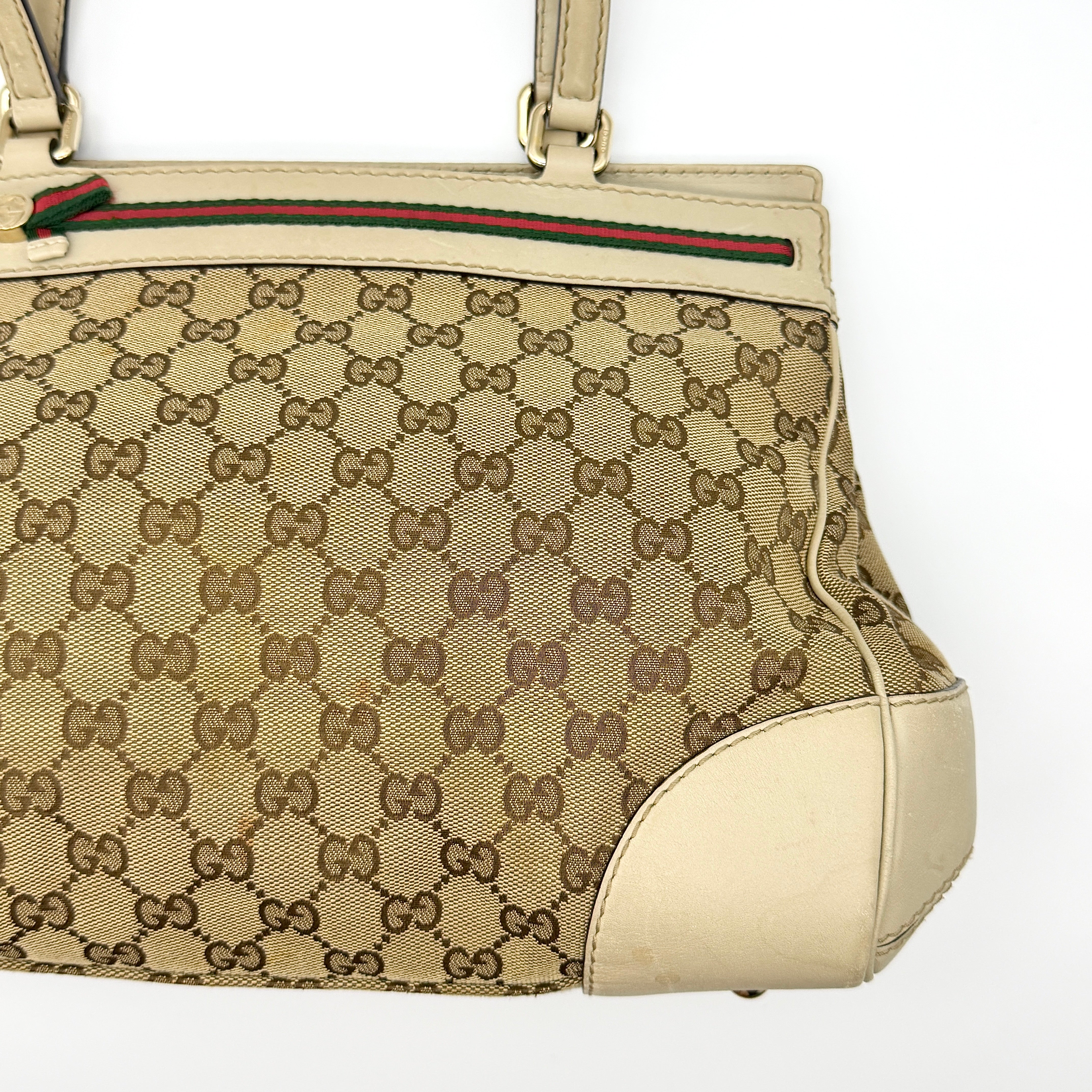 Gucci GG Monogram Ribbon Shoulder Bag Beige/White