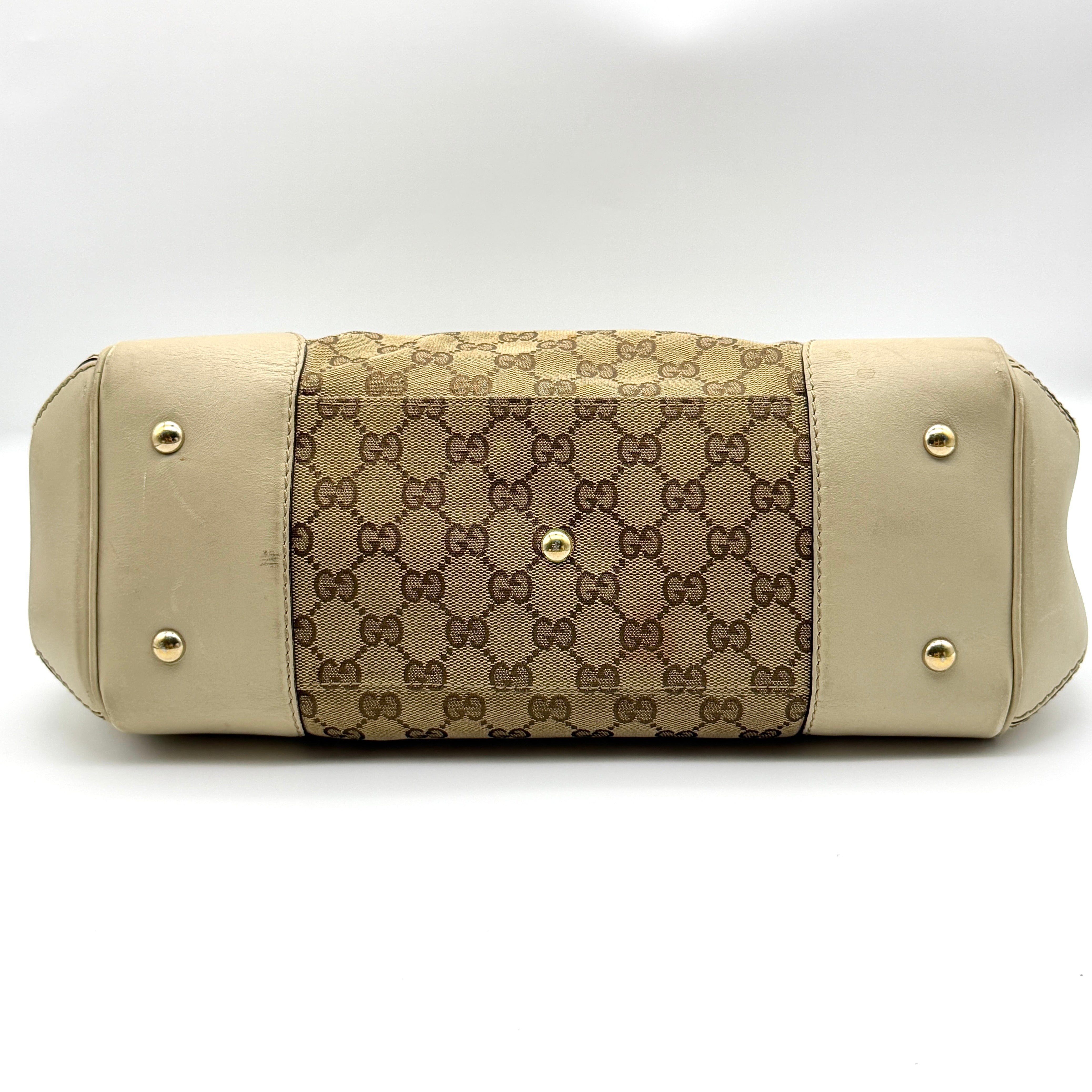 Gucci GG Monogram Ribbon Shoulder Bag Beige/White