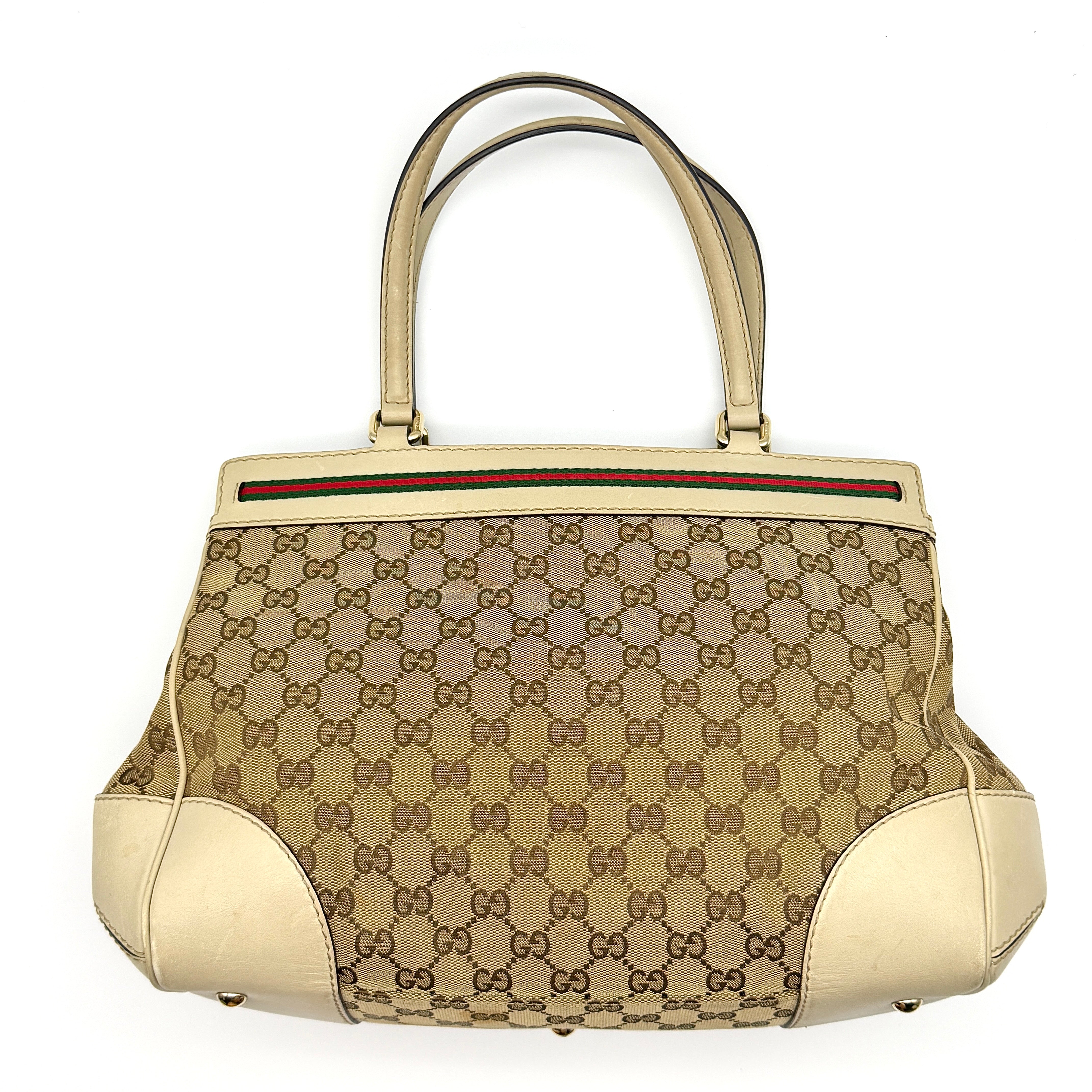 Gucci GG Monogram Ribbon Shoulder Bag Beige/White