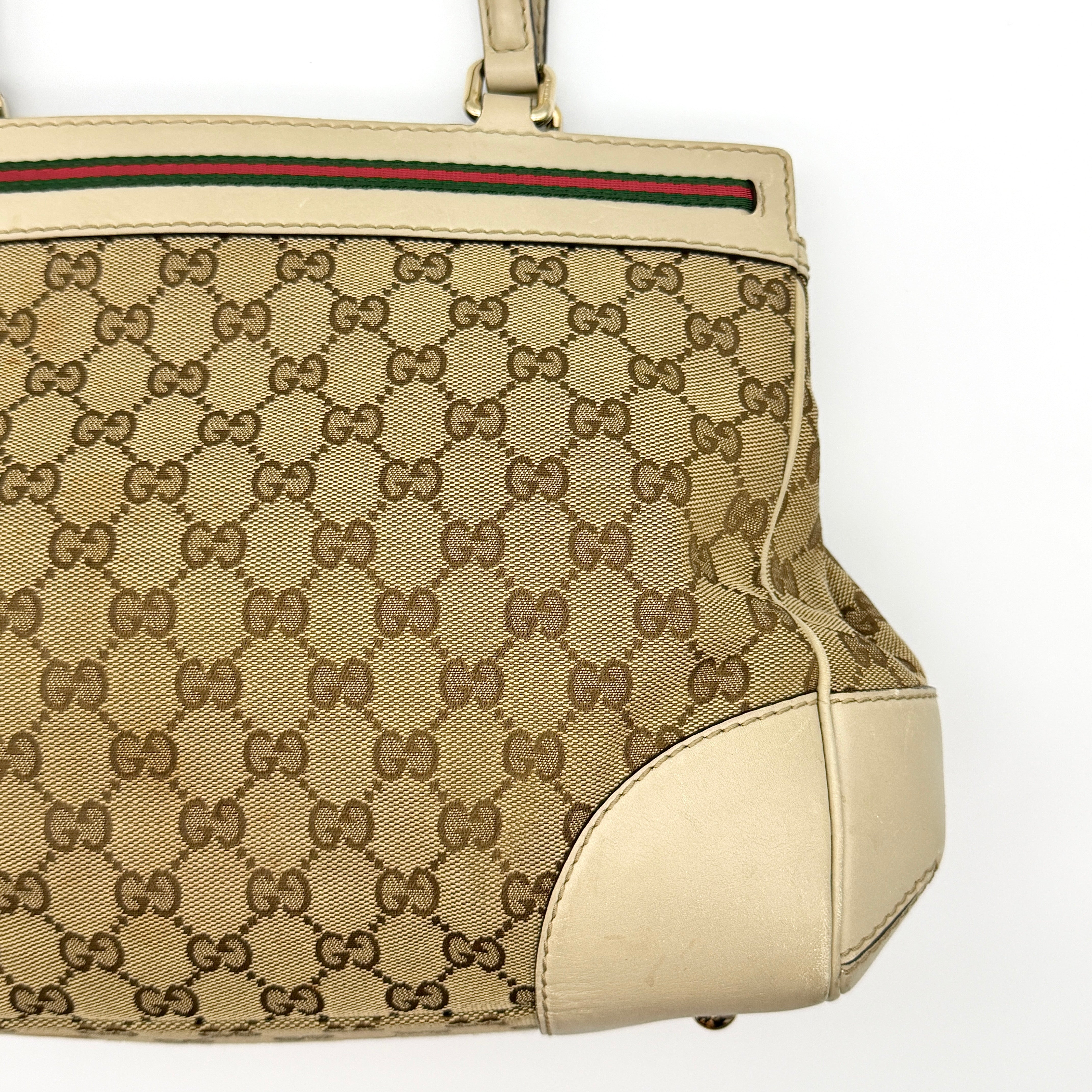 Gucci GG Monogram Ribbon Shoulder Bag Beige/White