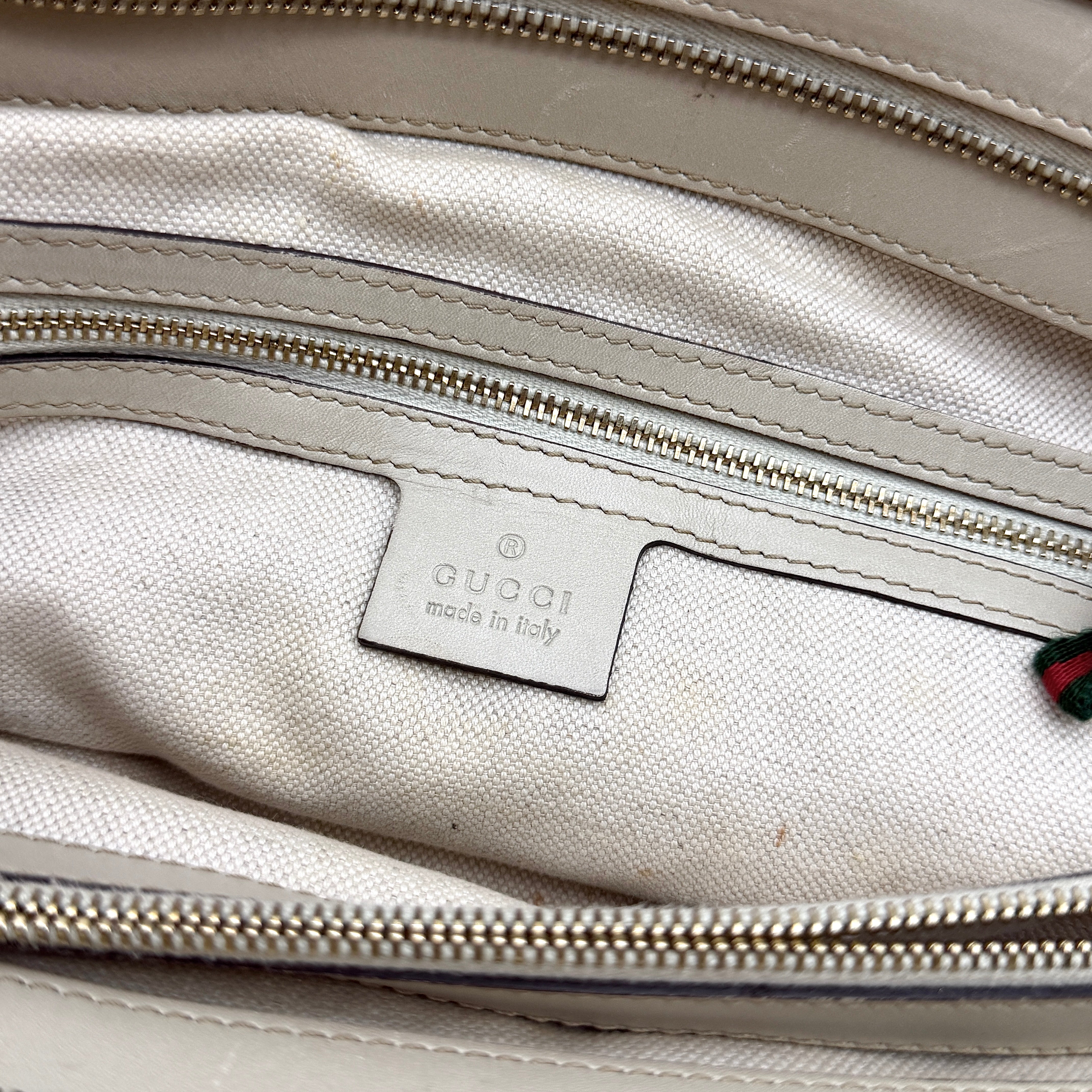 Gucci GG Monogram Ribbon Shoulder Bag Beige/White