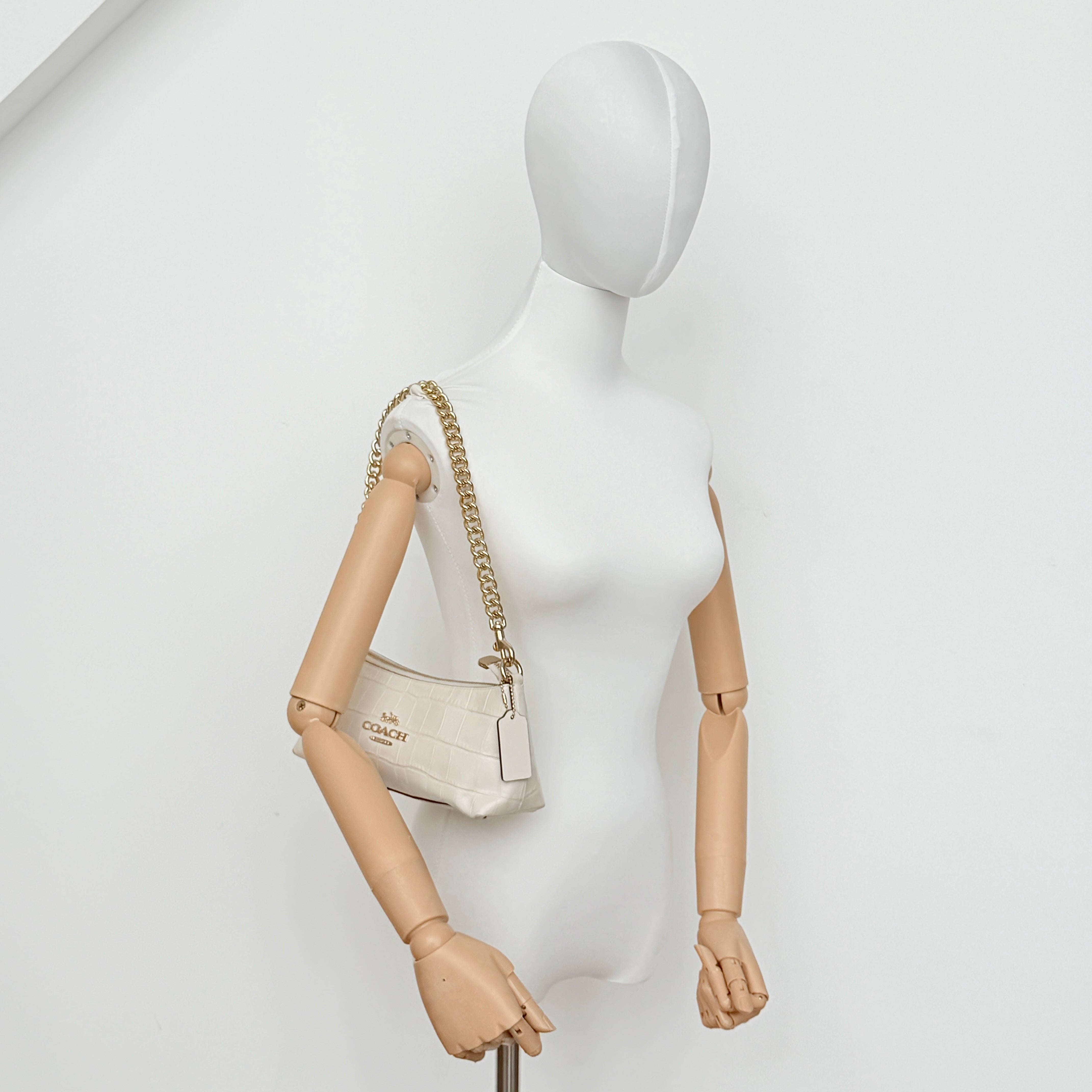 Coach 2Way Charlotte Croc Embossed Chain Shoulder Bag Ivory