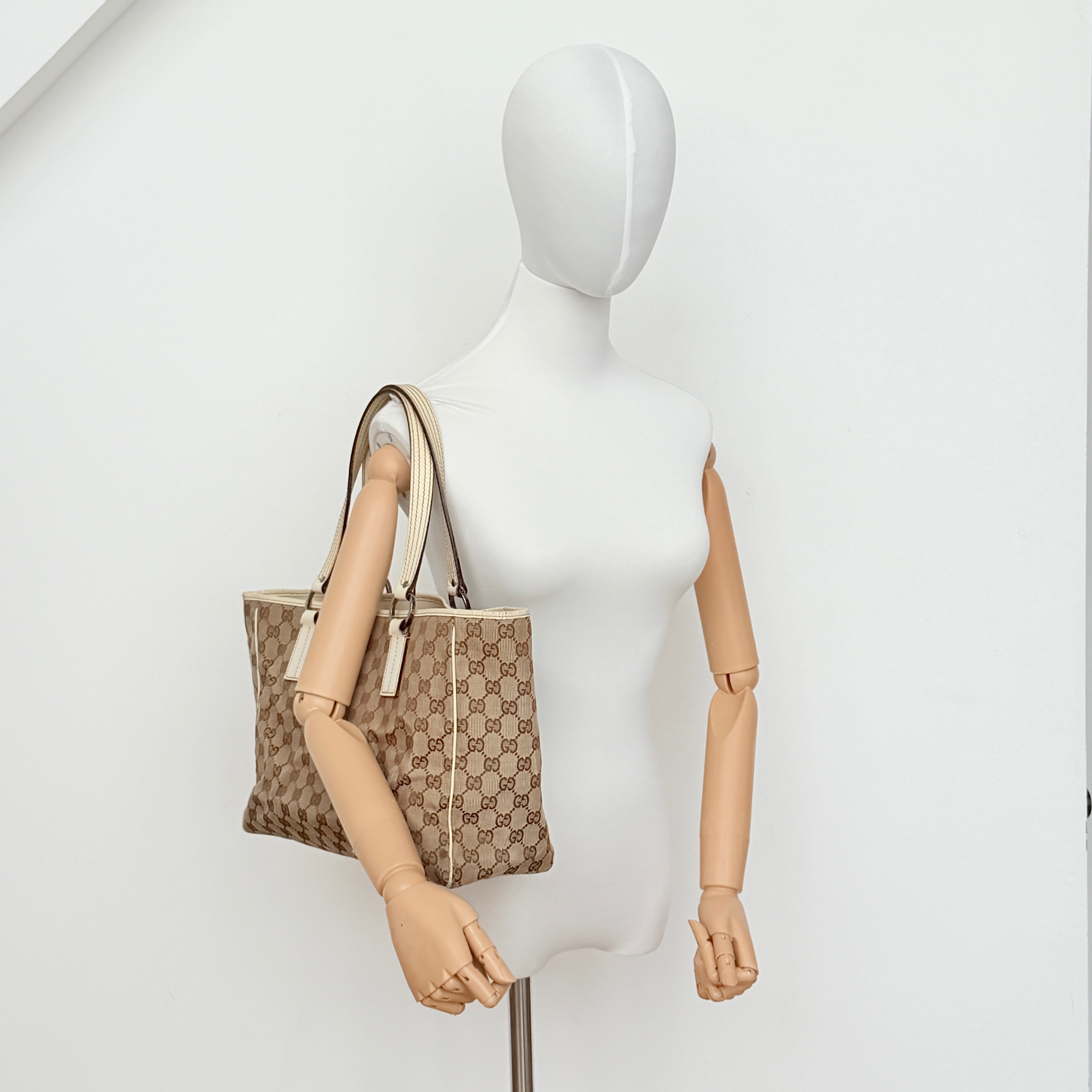 Gucci GG Monogram Tote Bag Beige/White