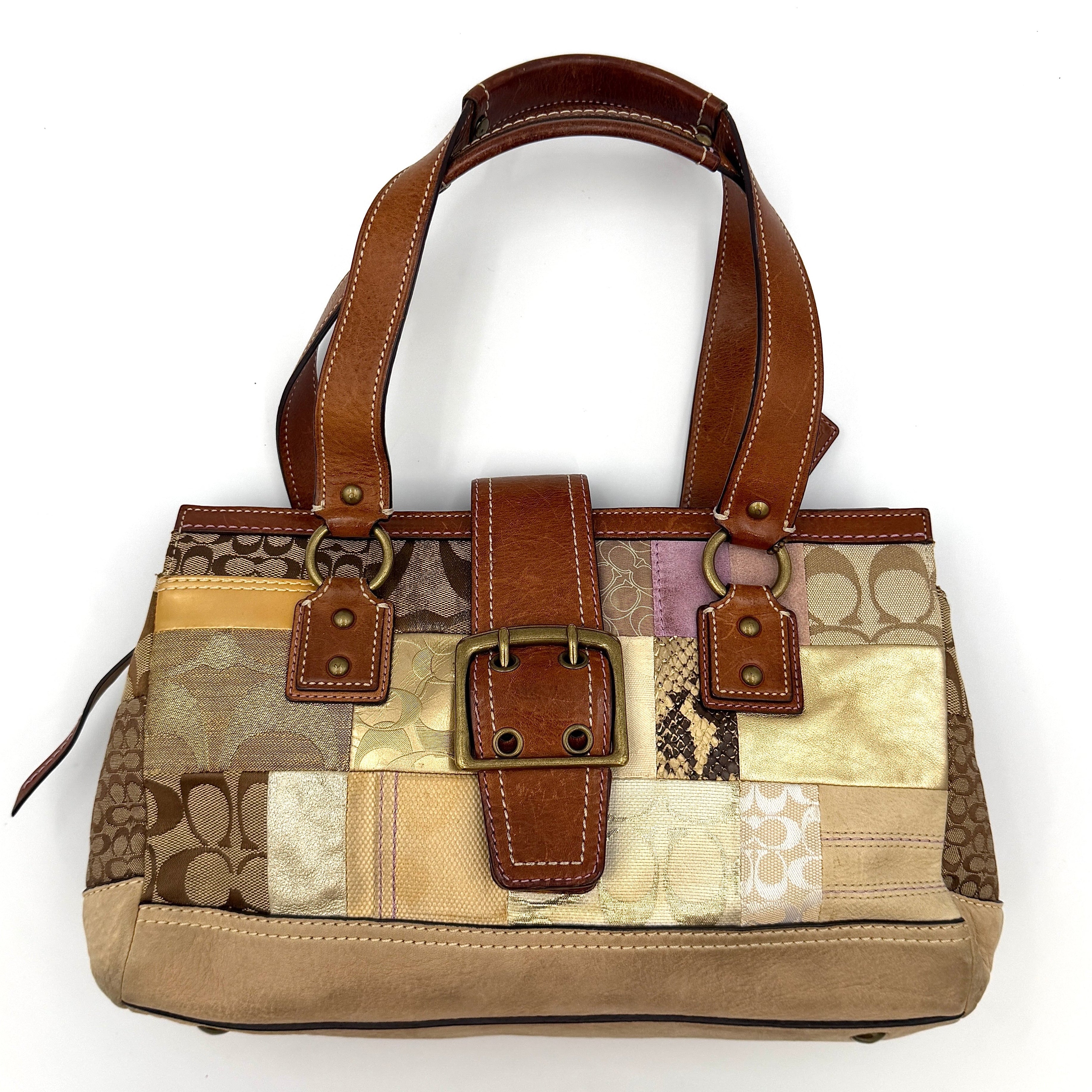 Coach Y2K Signature Soho Patchwork Turnlock Shoulder Bag Brown/Gold