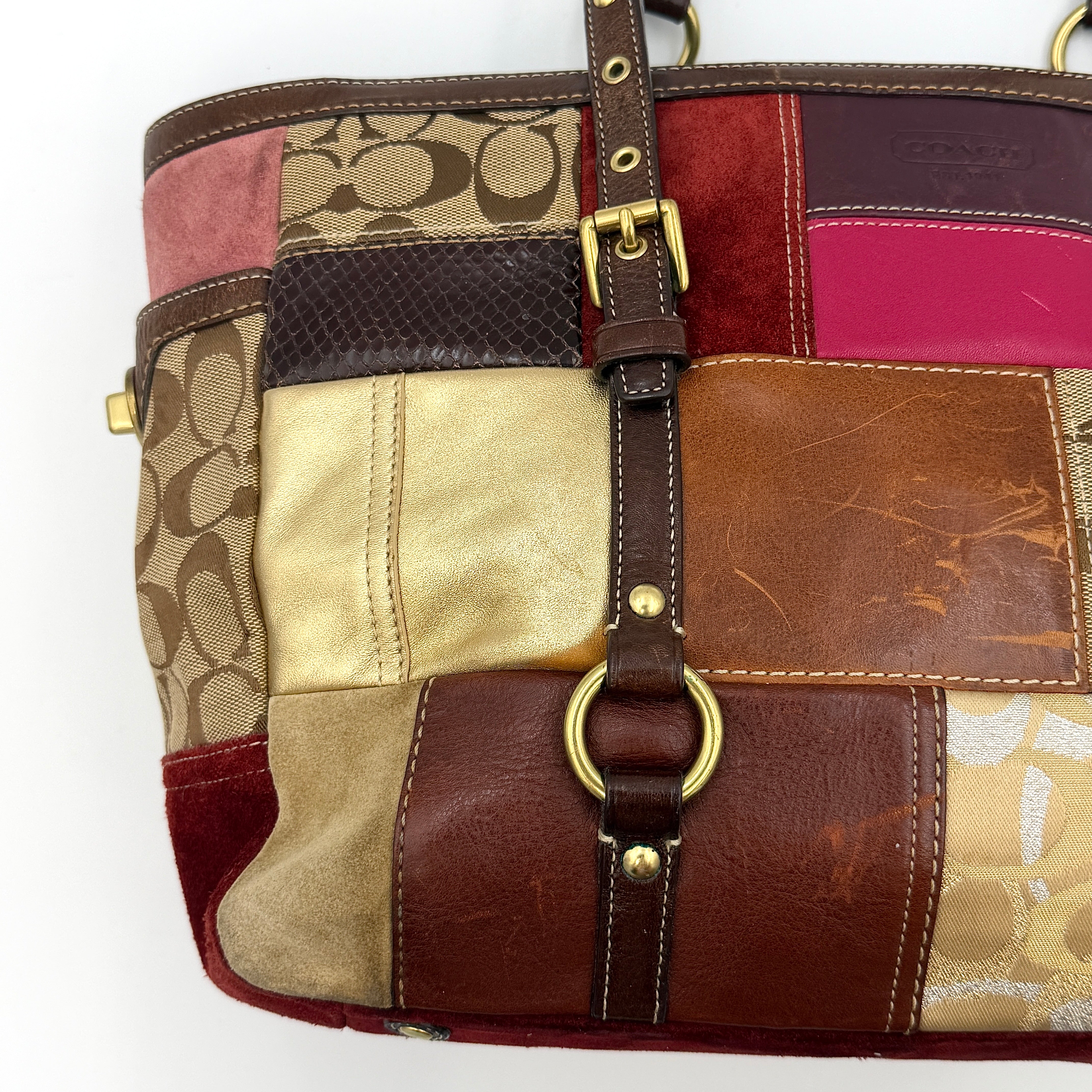 Coach Y2K Holiday Patchwork Tote Bag Multicolor