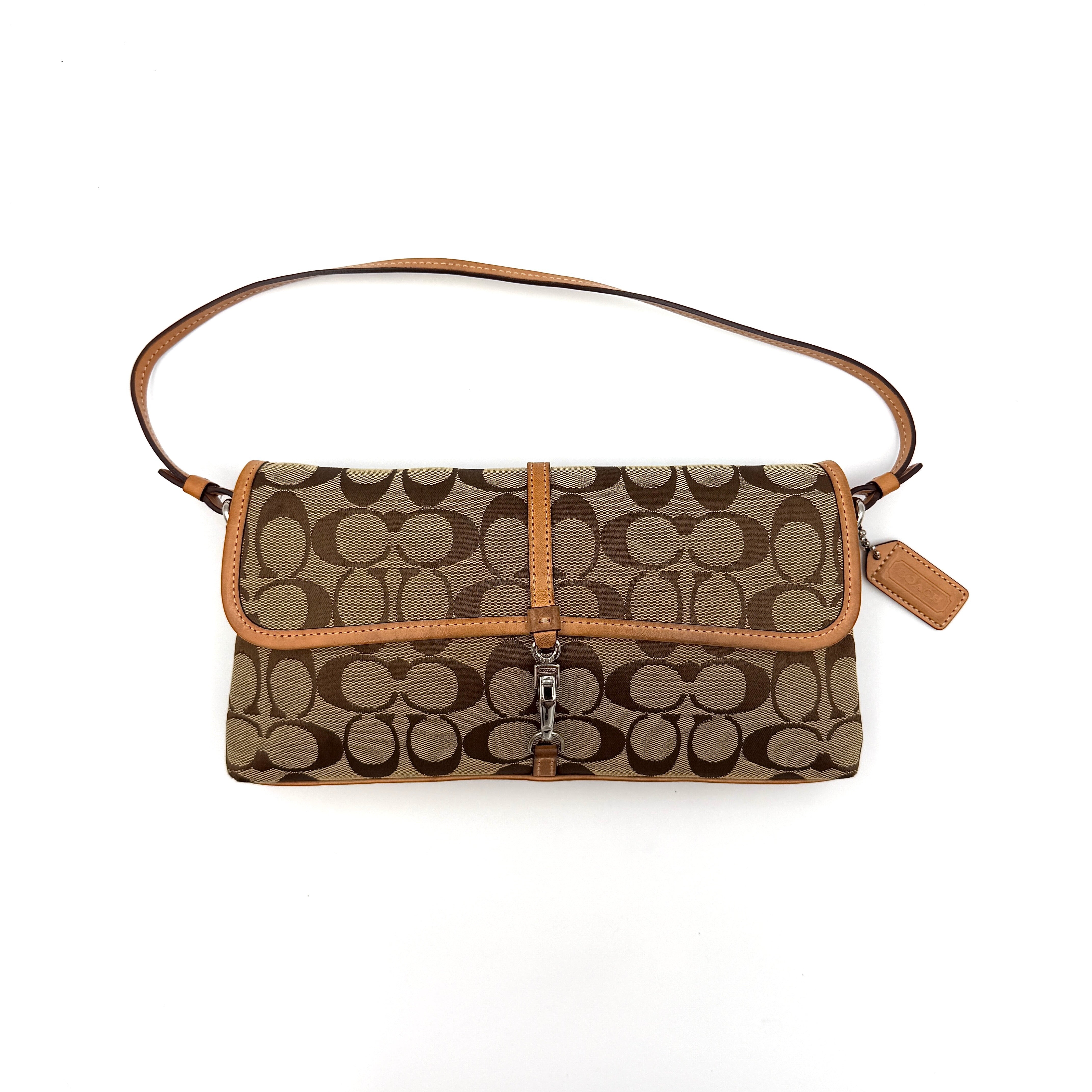 Coach Y2K Demi Clip Baguette Shoulder Bag Beige/Tan