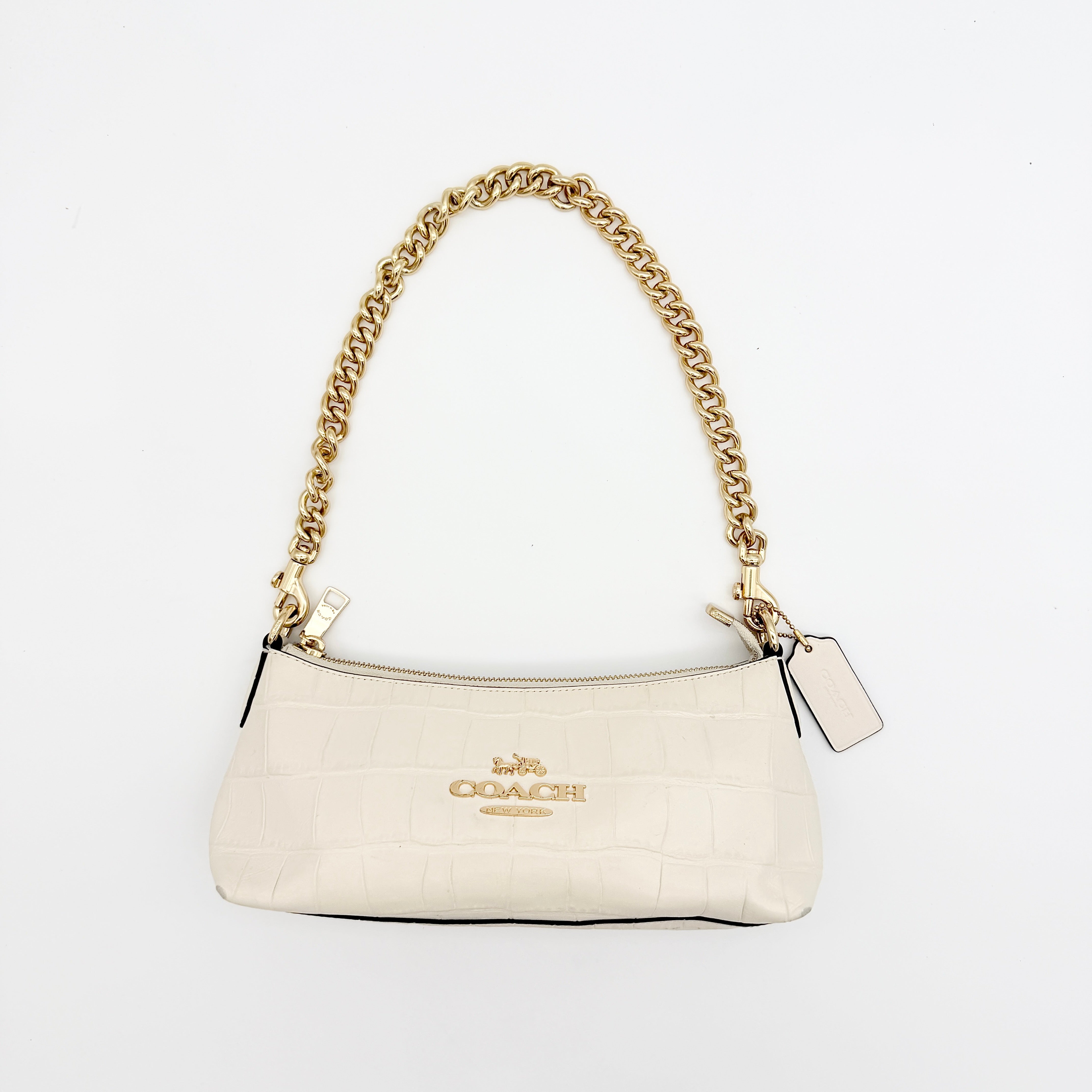 Coach 2Way Charlotte Croc Embossed Chain Shoulder Bag Ivory