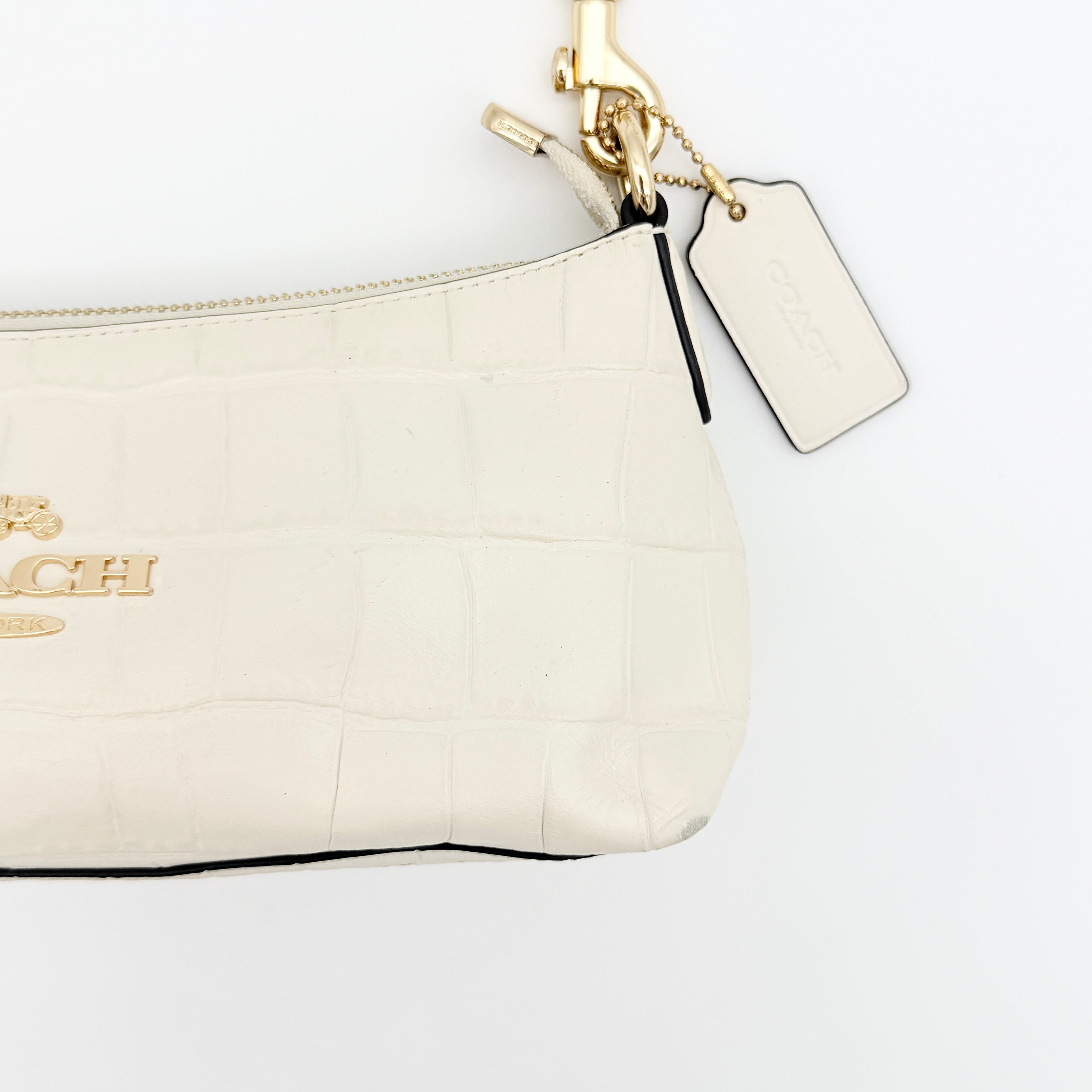 Coach 2Way Charlotte Croc Embossed Chain Shoulder Bag Ivory