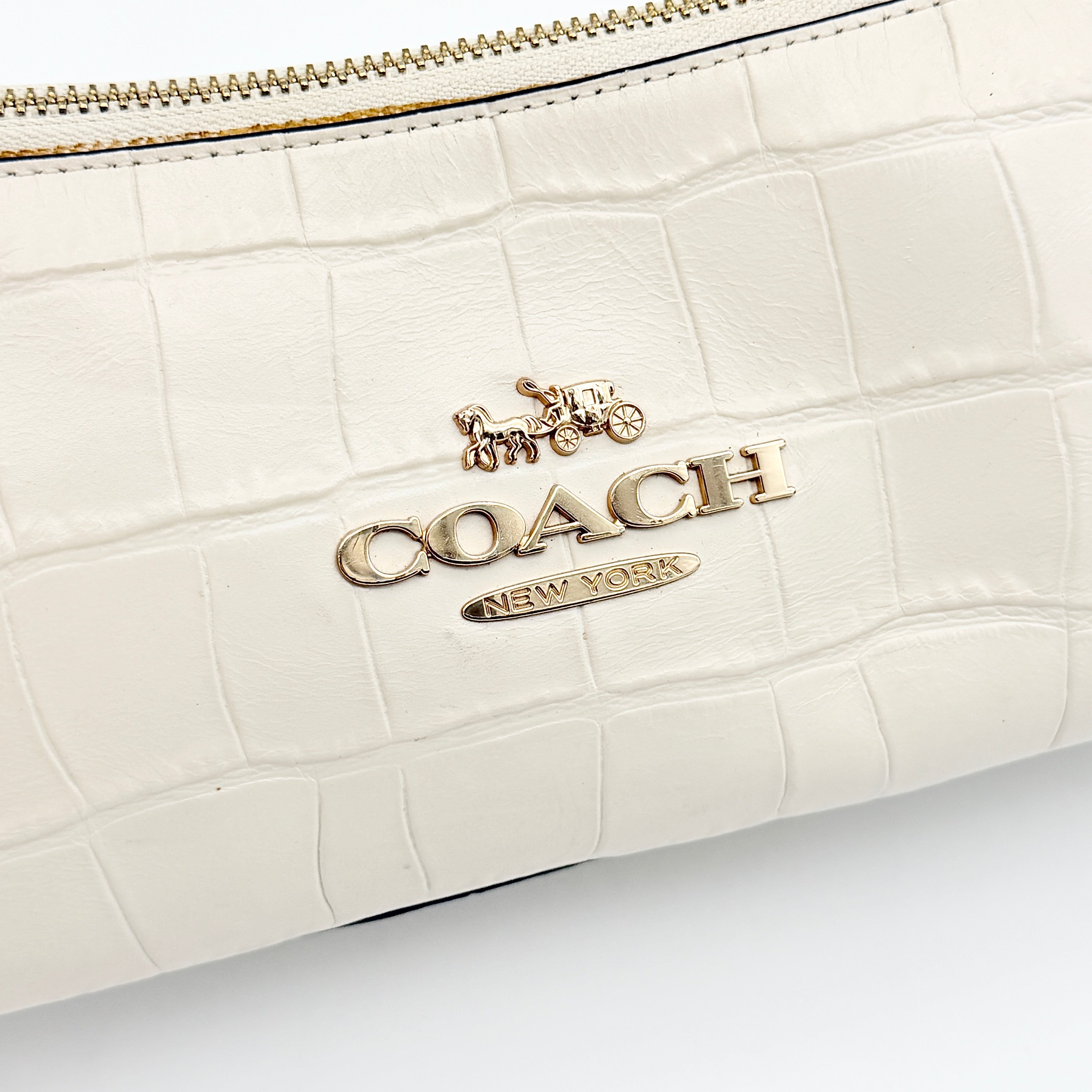 Coach 2Way Charlotte Croc Embossed Chain Shoulder Bag Ivory