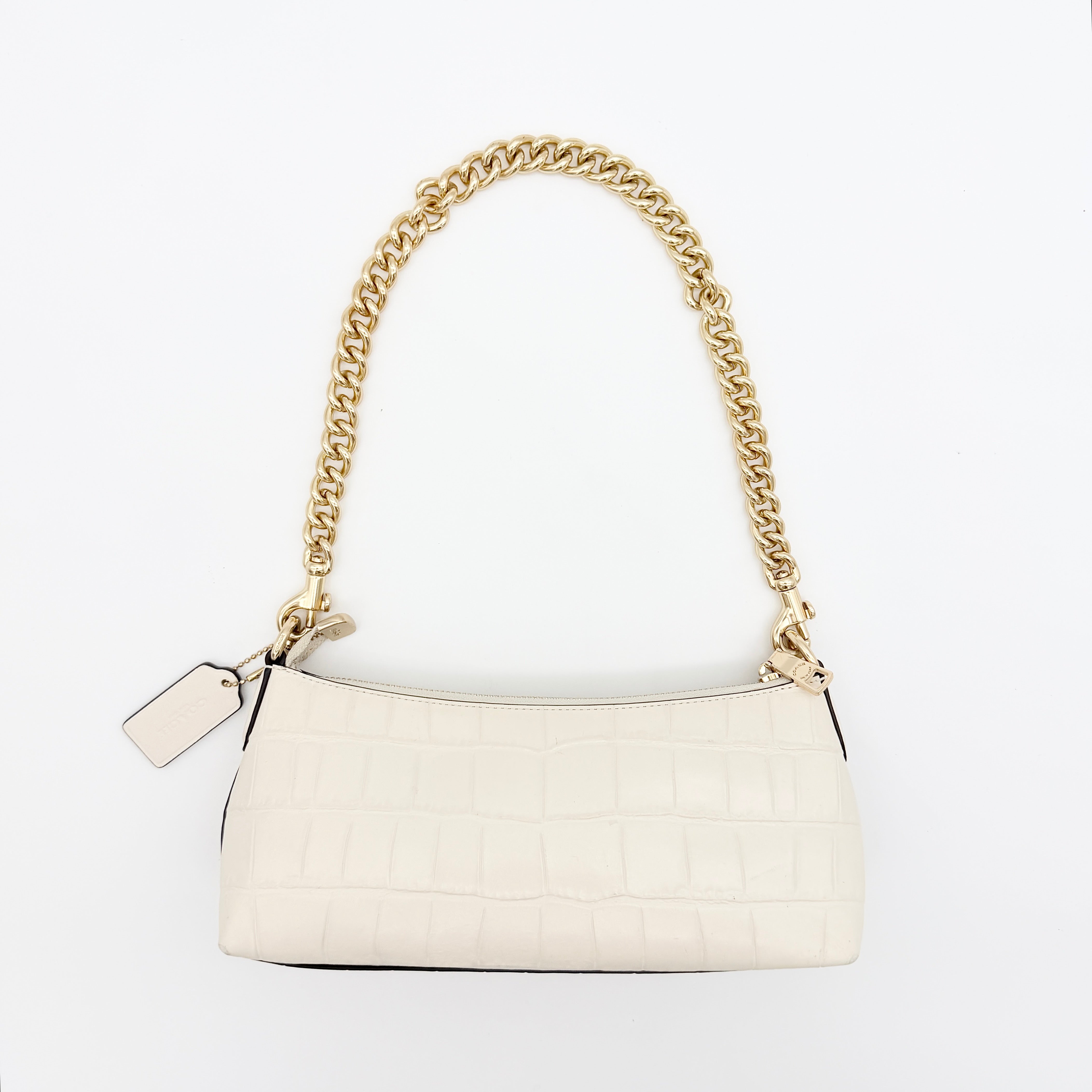 Coach 2Way Charlotte Croc Embossed Chain Shoulder Bag Ivory