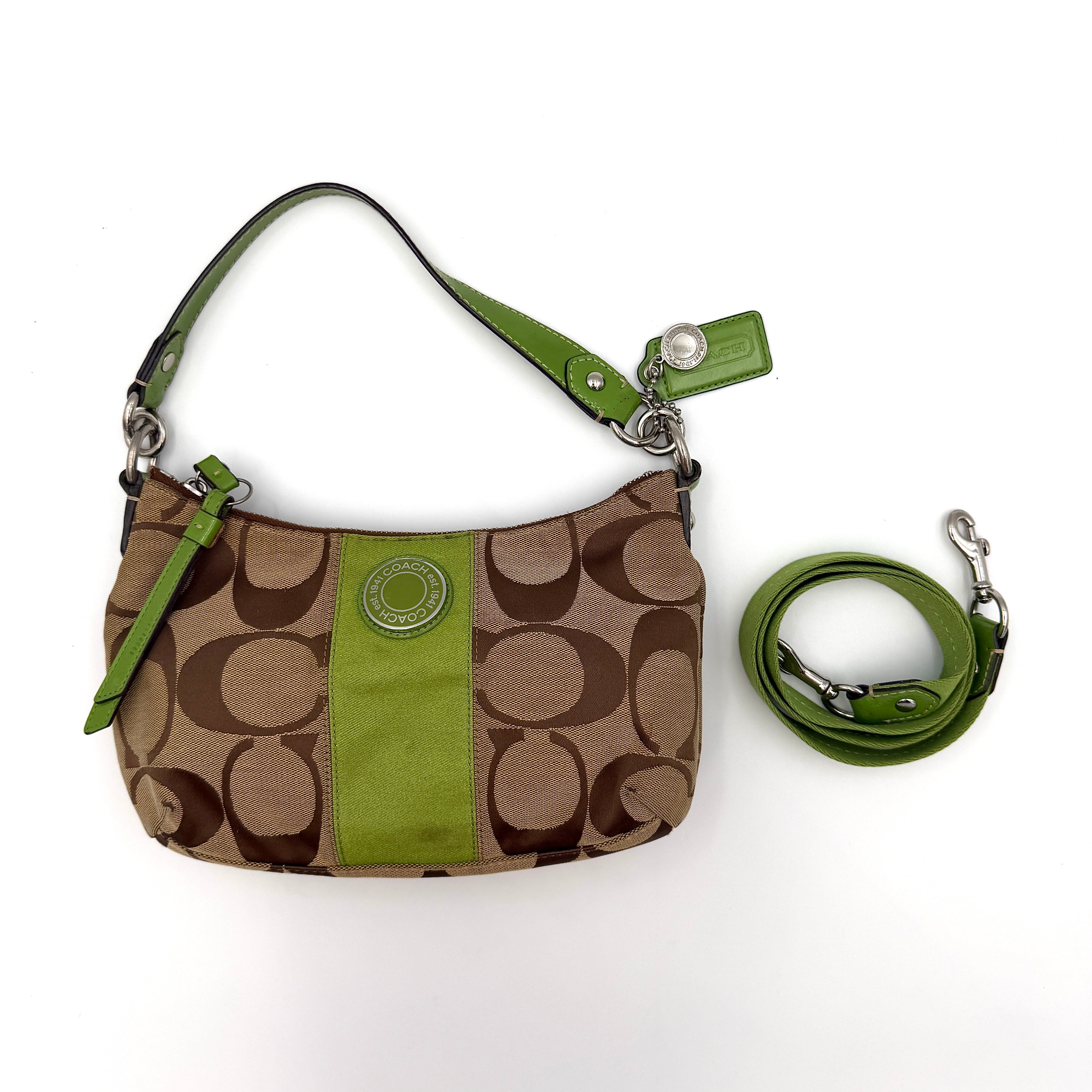 Coach 2Way Signature Stripe ShoulderBag Beige/Green