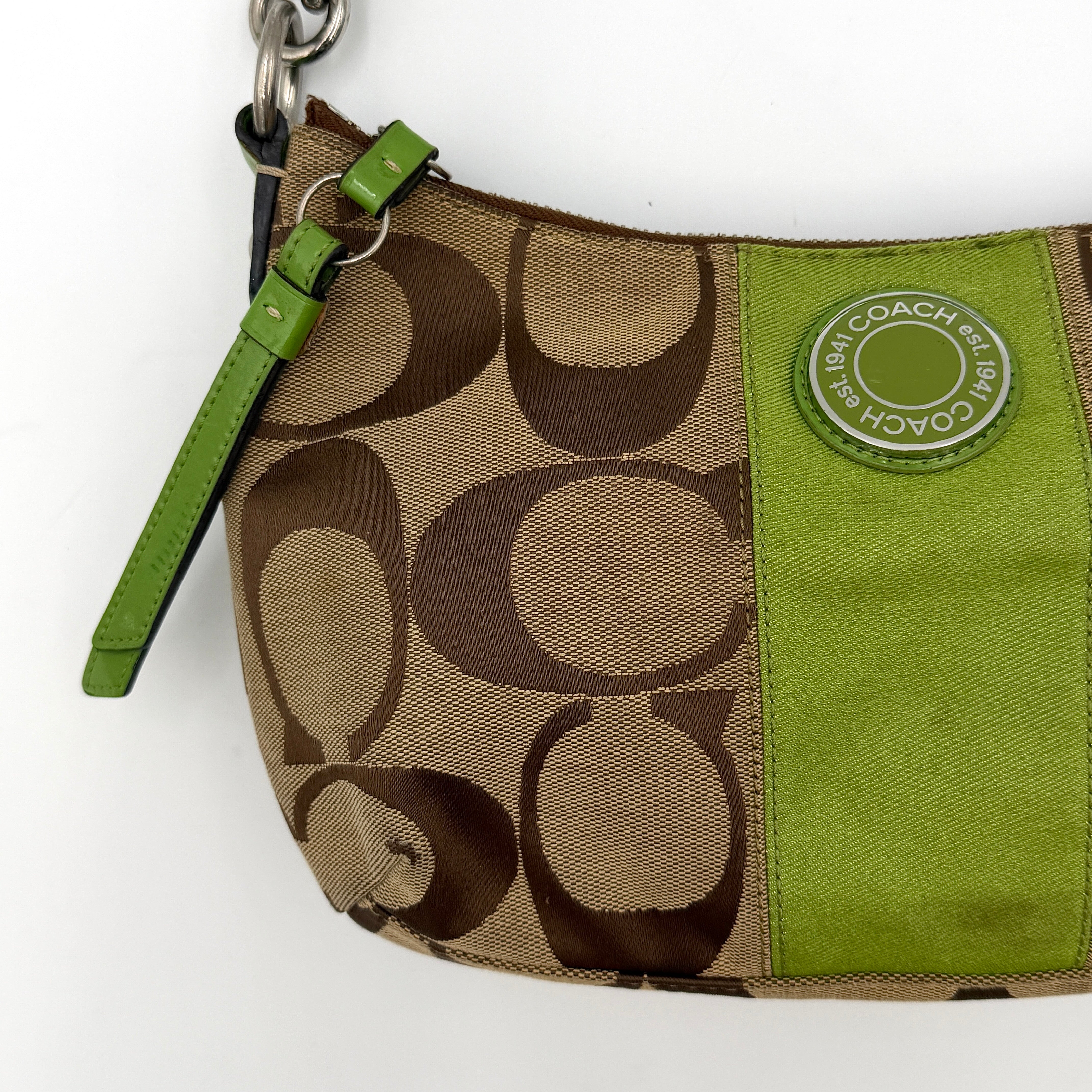 Coach 2Way Signature Stripe Shoulder Bag Beige/Green
