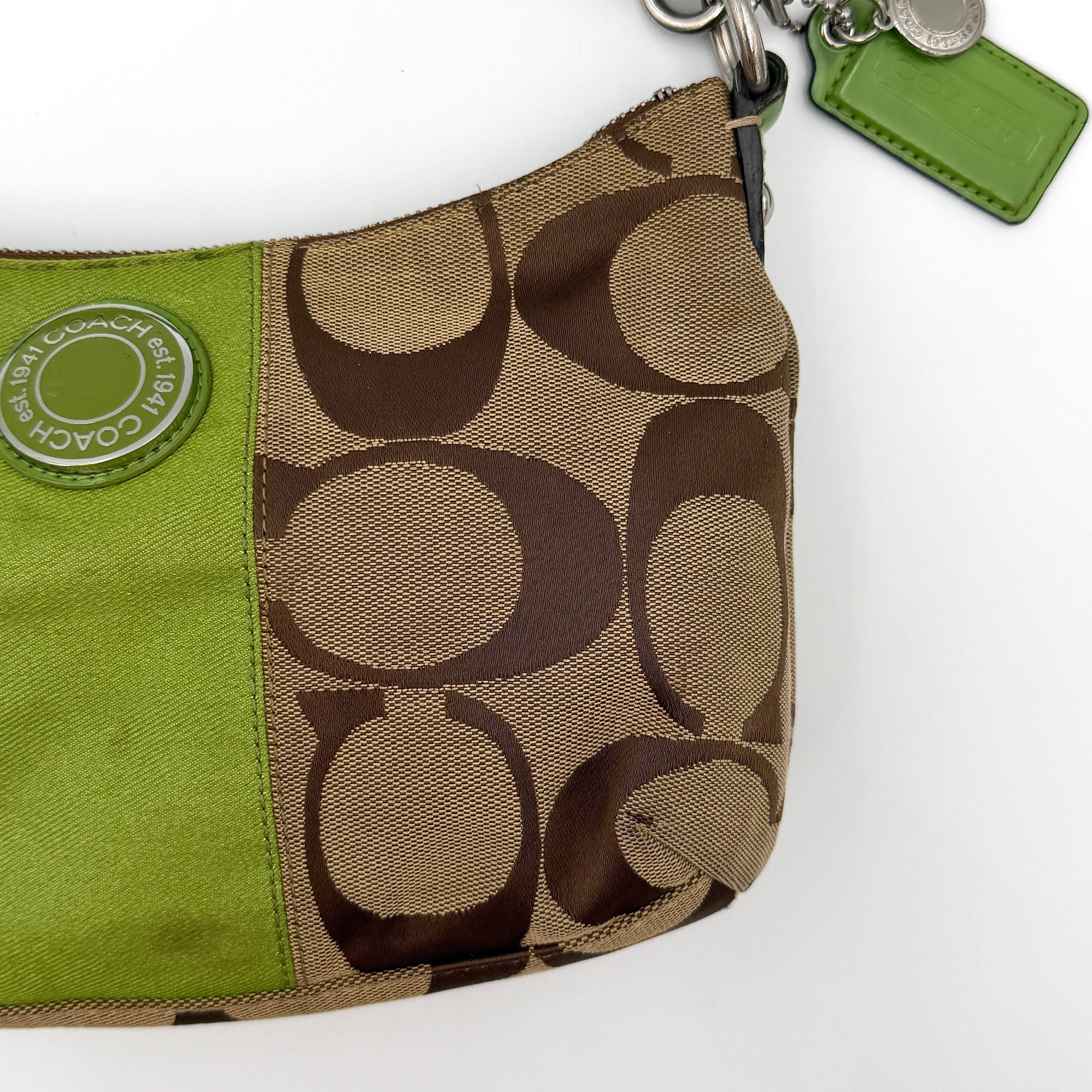 Coach 2Way Signature Stripe Shoulder Bag Beige/Green