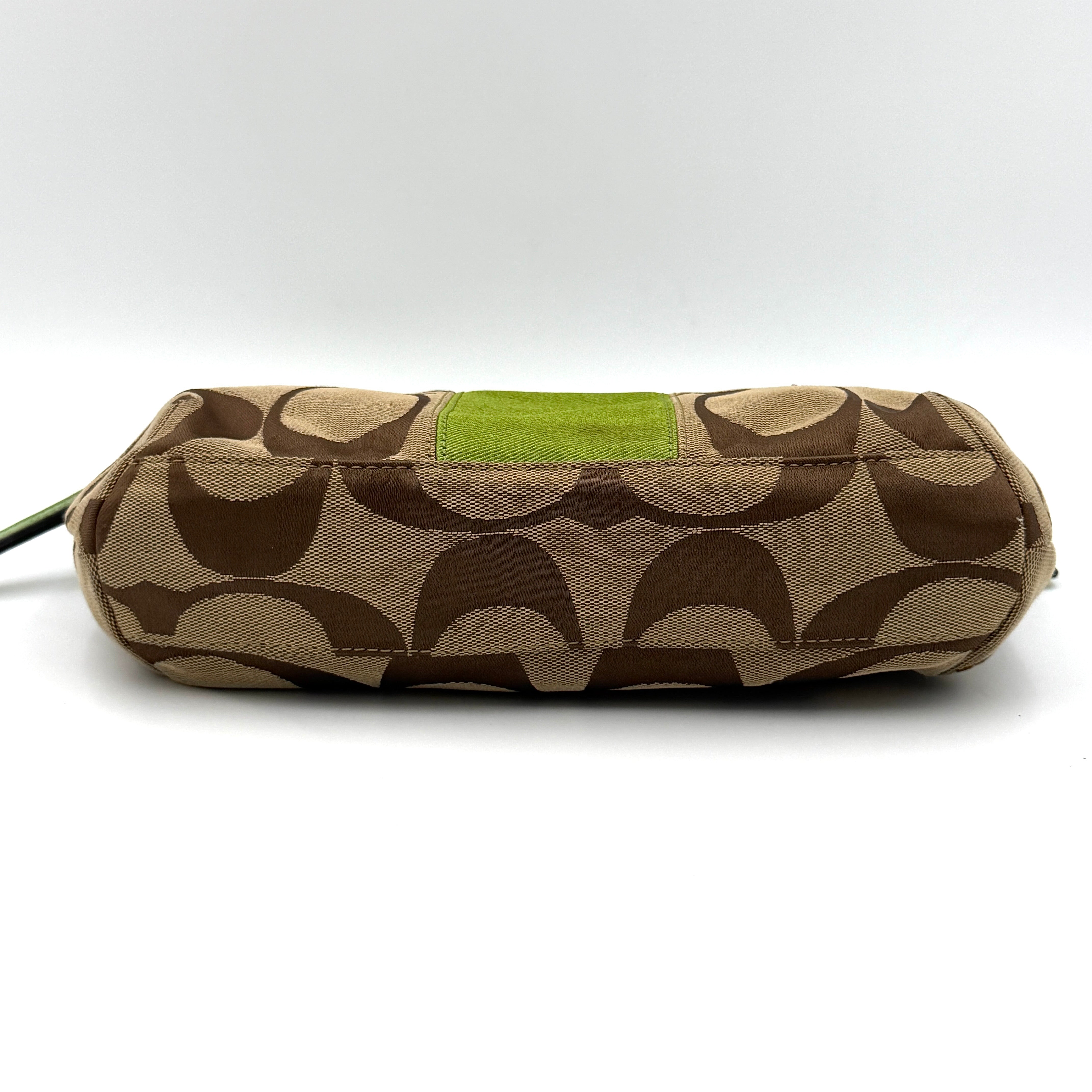 Coach 2Way Signature Stripe Shoulder Bag Beige/Green