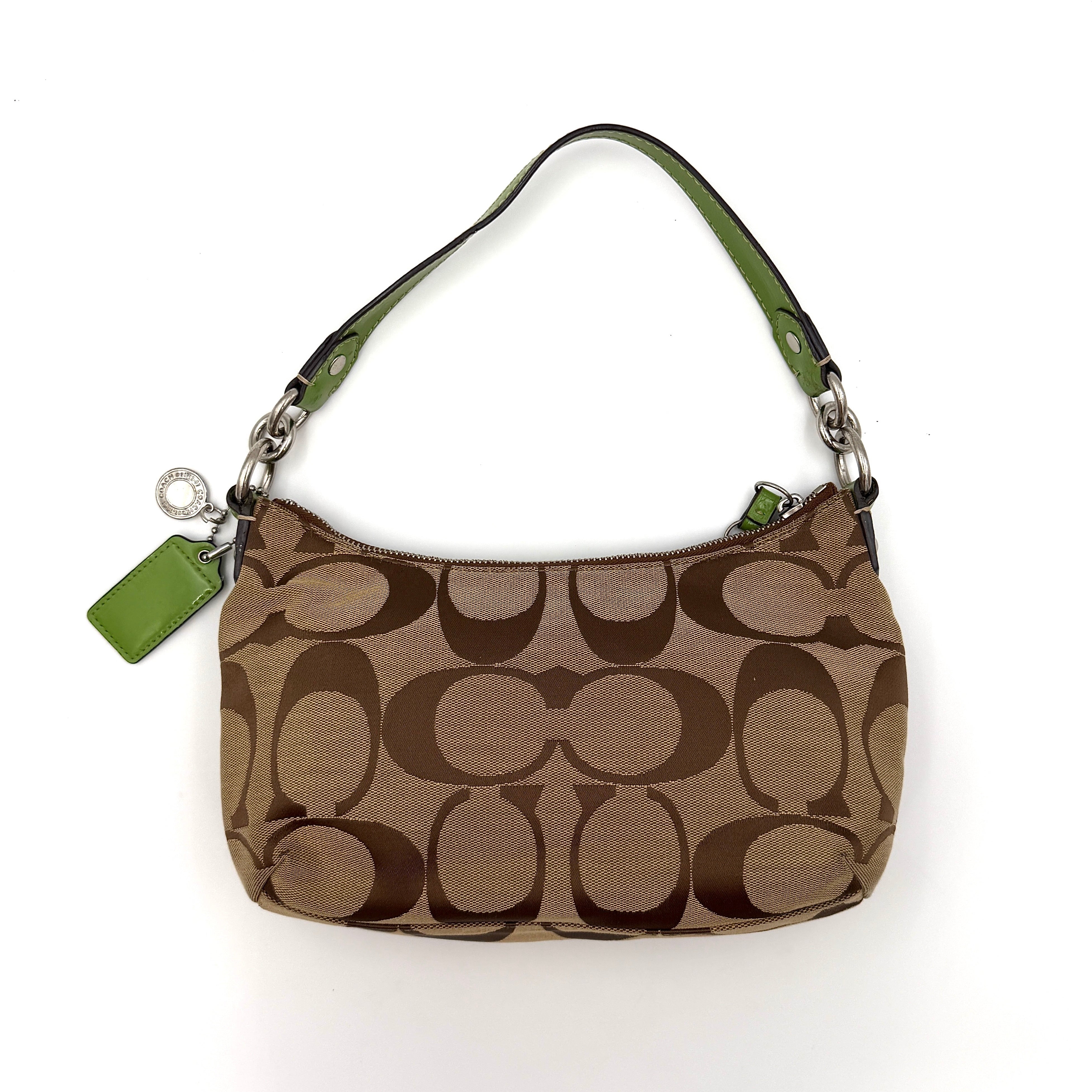 Coach 2Way Signature Stripe Shoulder Bag Beige/Green