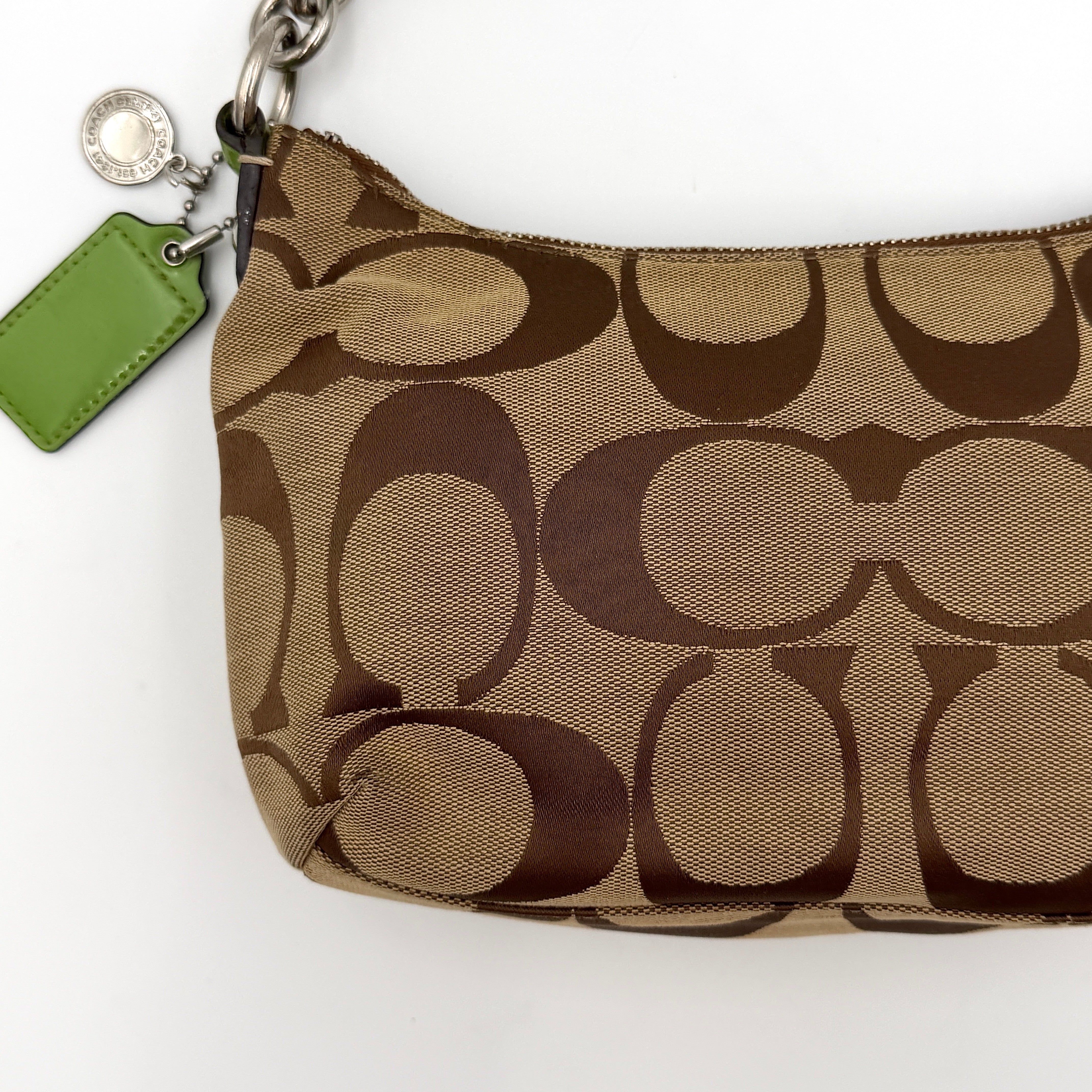 Coach 2Way Signature Stripe Shoulder Bag Beige/Green