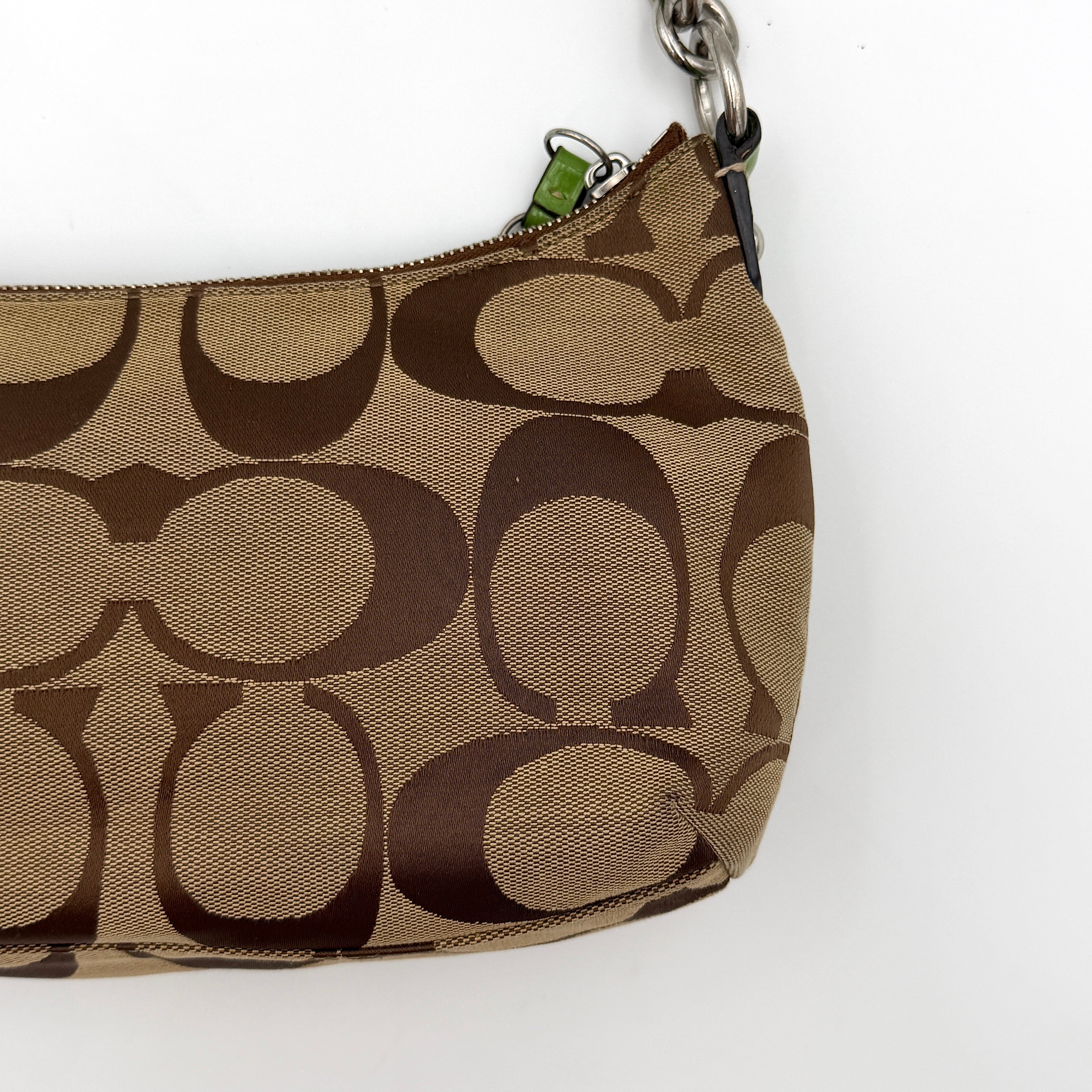 Coach 2Way Signature Stripe Shoulder Bag Beige/Green