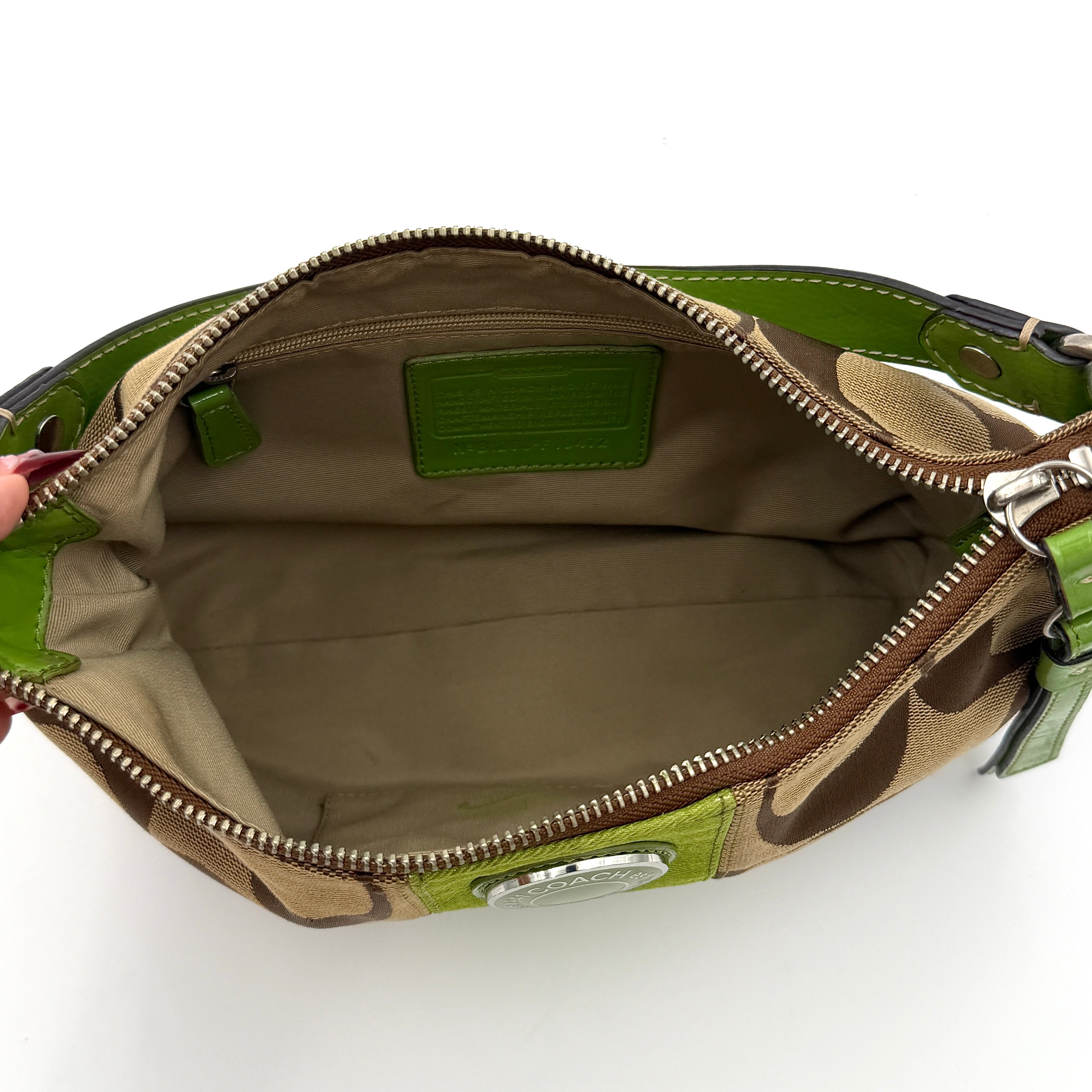 Coach 2Way Signature Stripe Shoulder Bag Beige/Green
