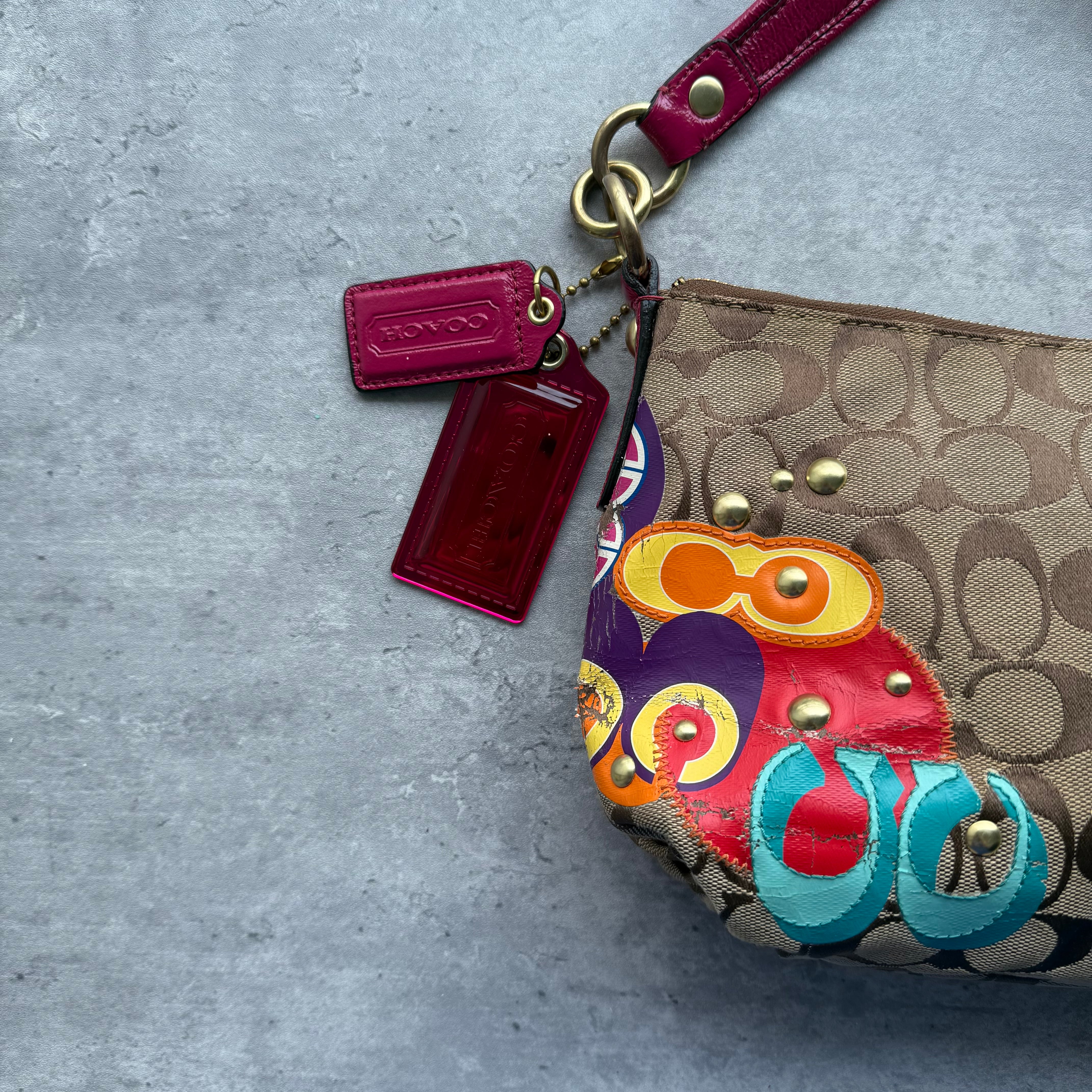 Coach 2Way Signature Poppy Glitter Shoulder Bag Beige/Pink