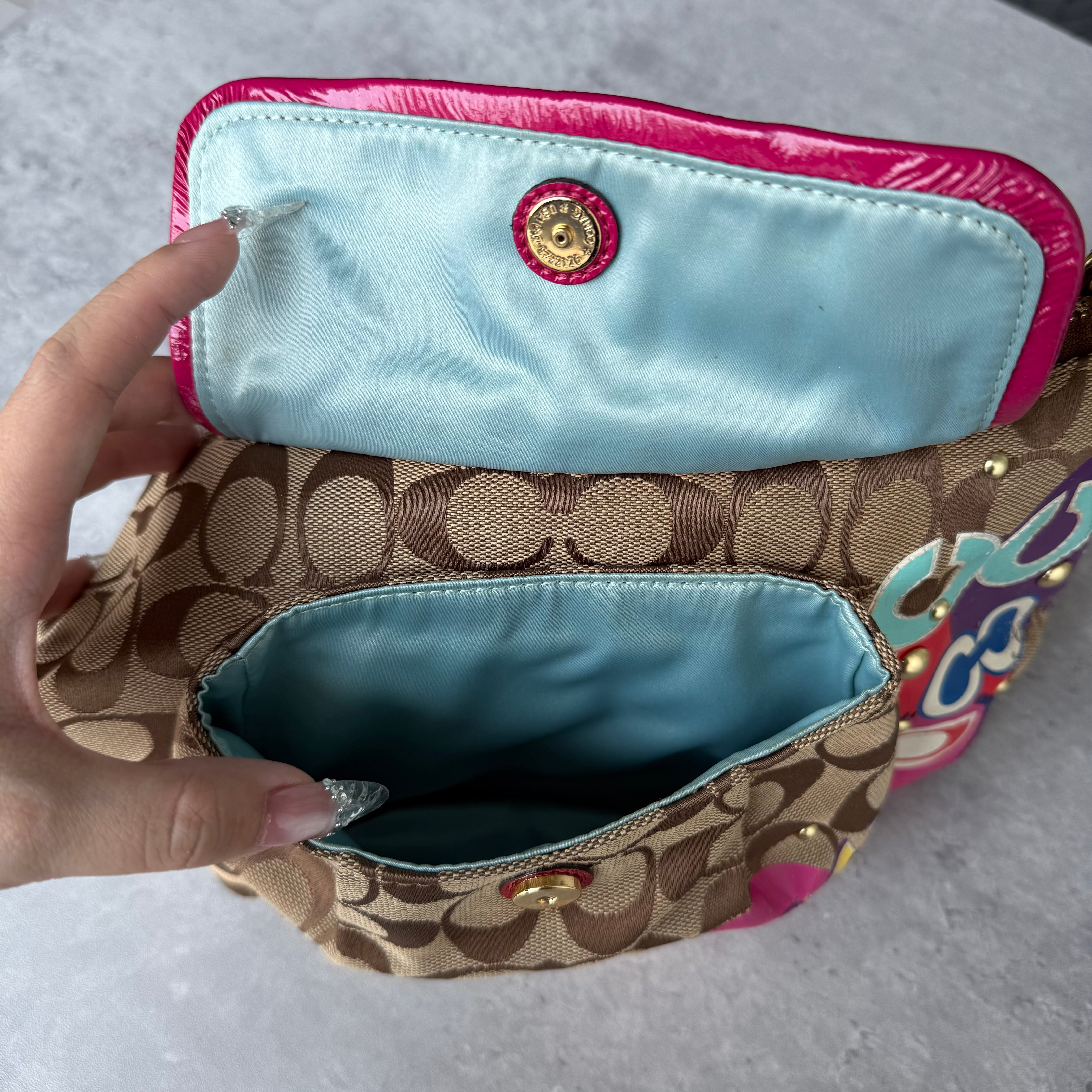 Coach 2Way Signature Poppy Glitter Shoulder Bag Beige/Pink