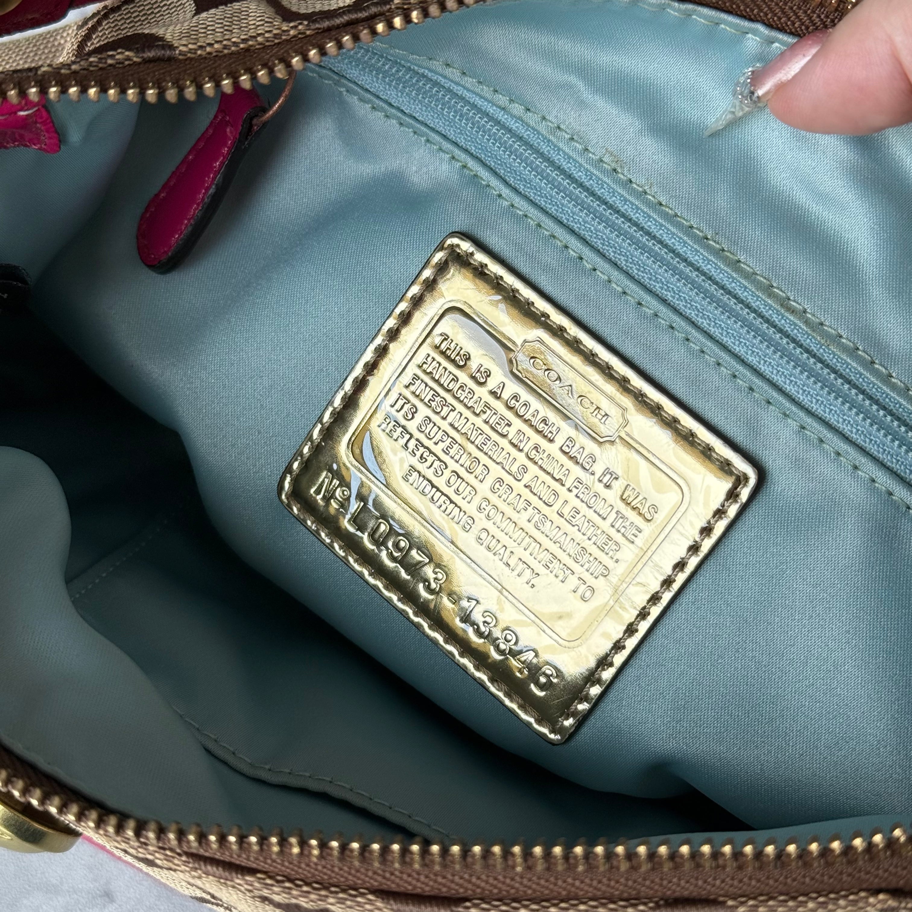 Coach 2Way Signature Poppy Glitter Shoulder Bag Beige/Pink