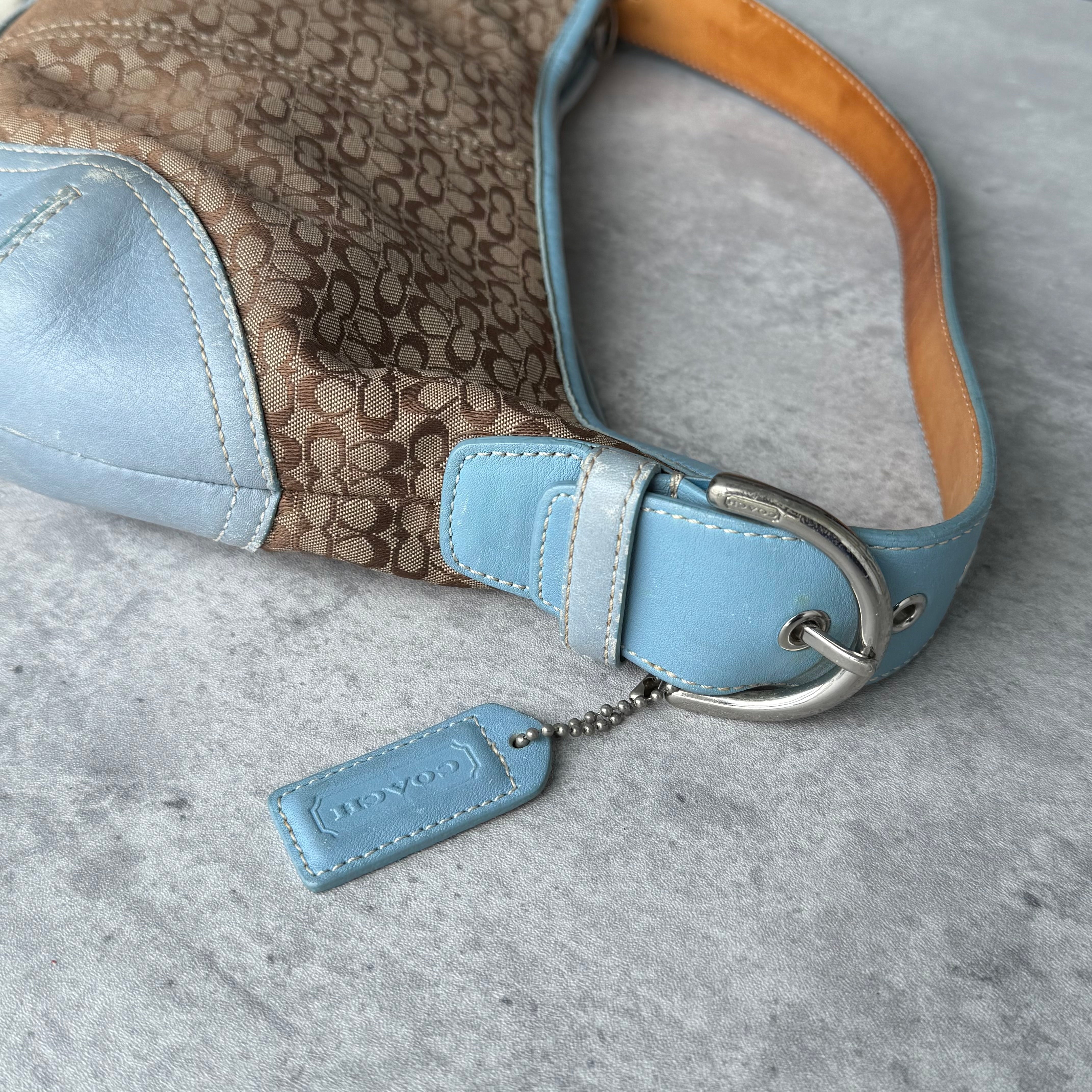 Coach Signature Mini Sufflette Shoulder Bag Beige/Blue