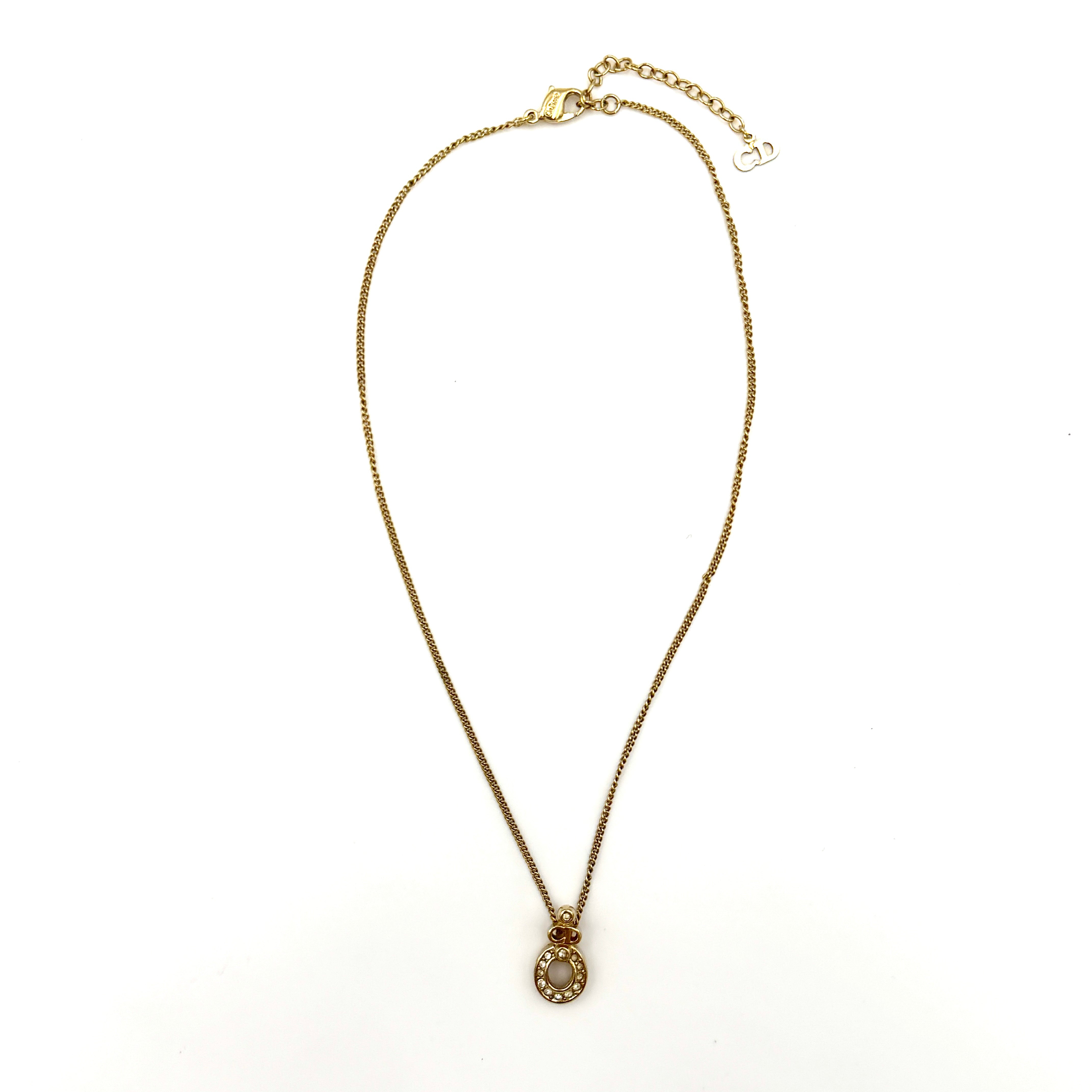 Dior Oval Rhinestone Necklace Gold