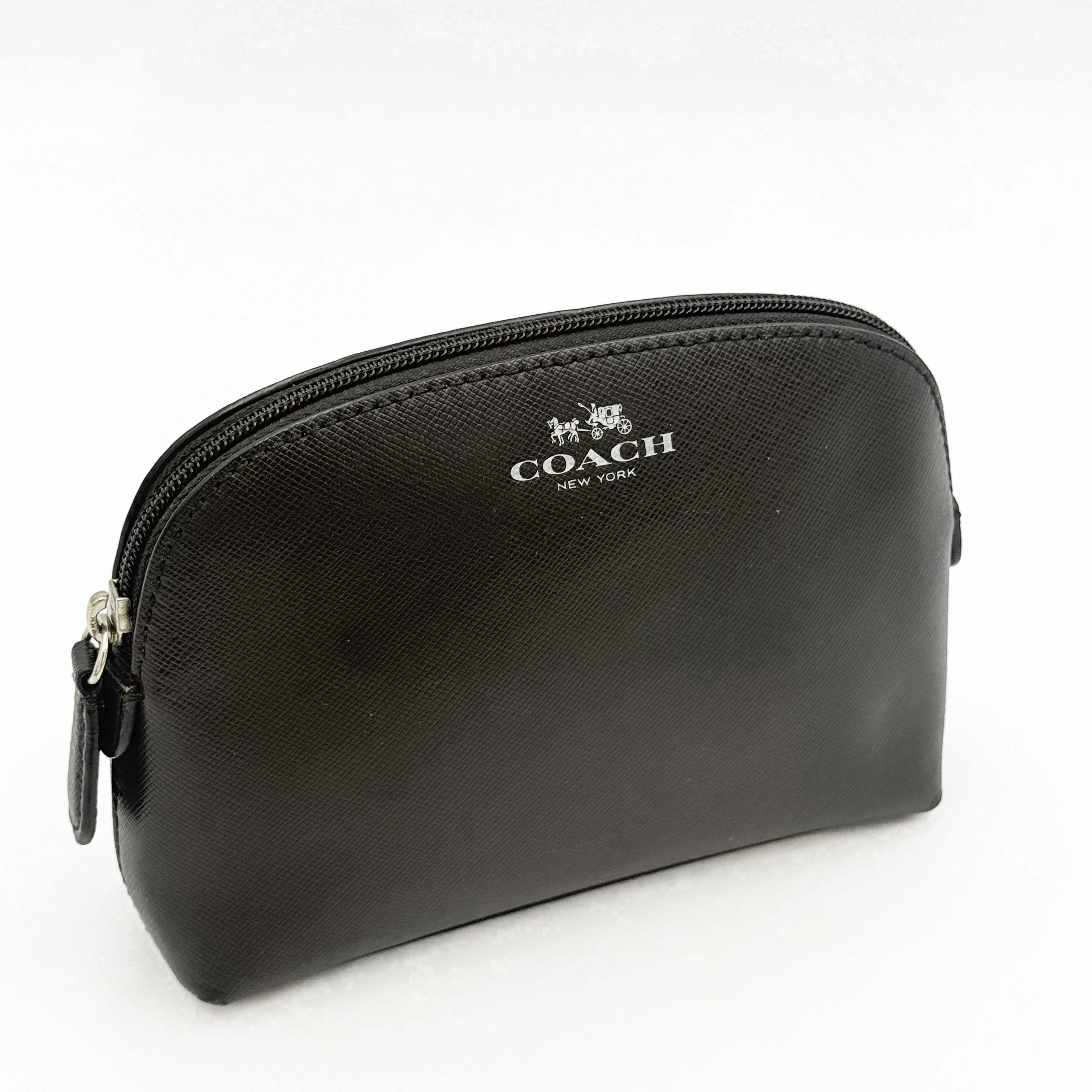 Coach Dome Leather Cosmetic Pouch Black