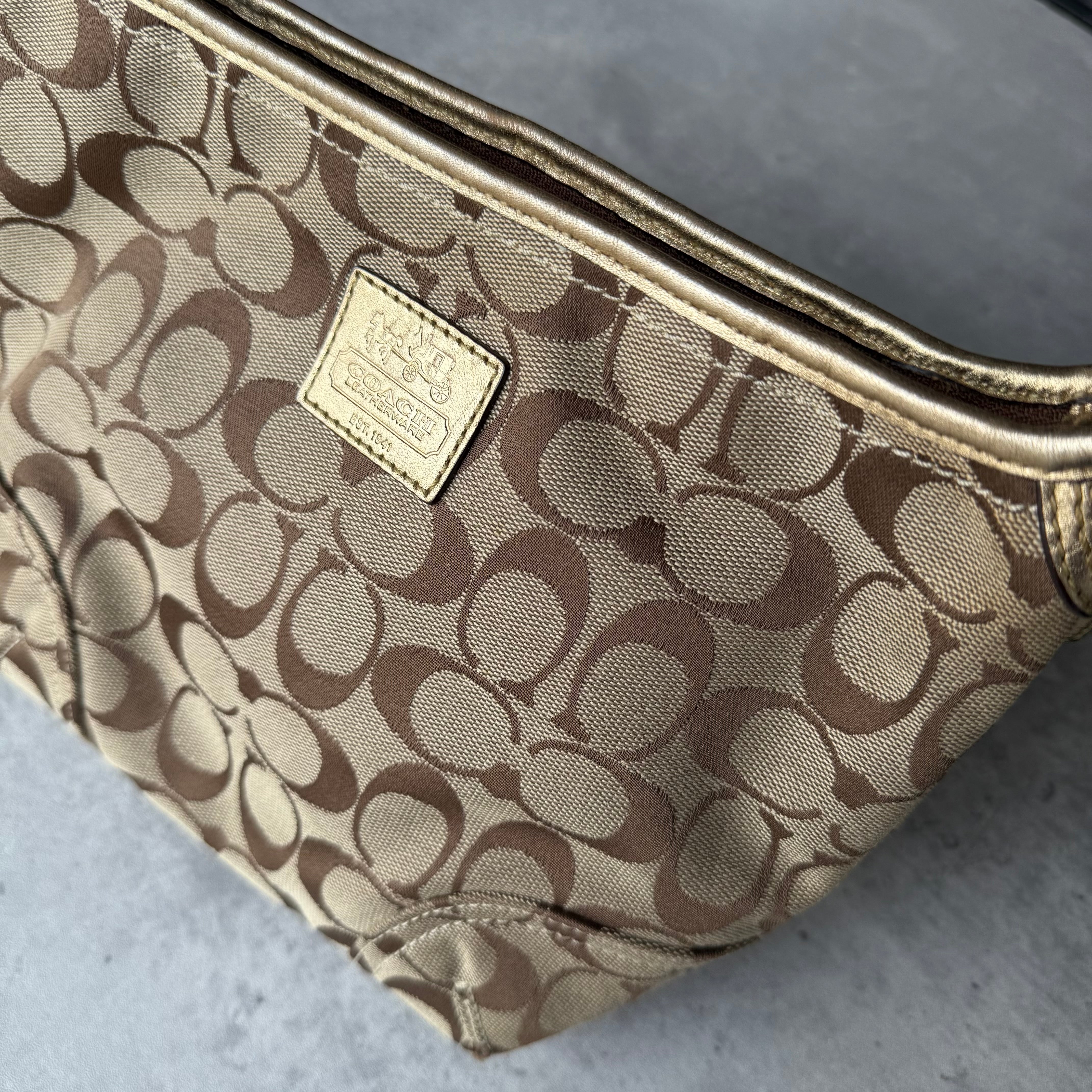 Coach Signature Sacoche Shoulder Bag Beige/Gold