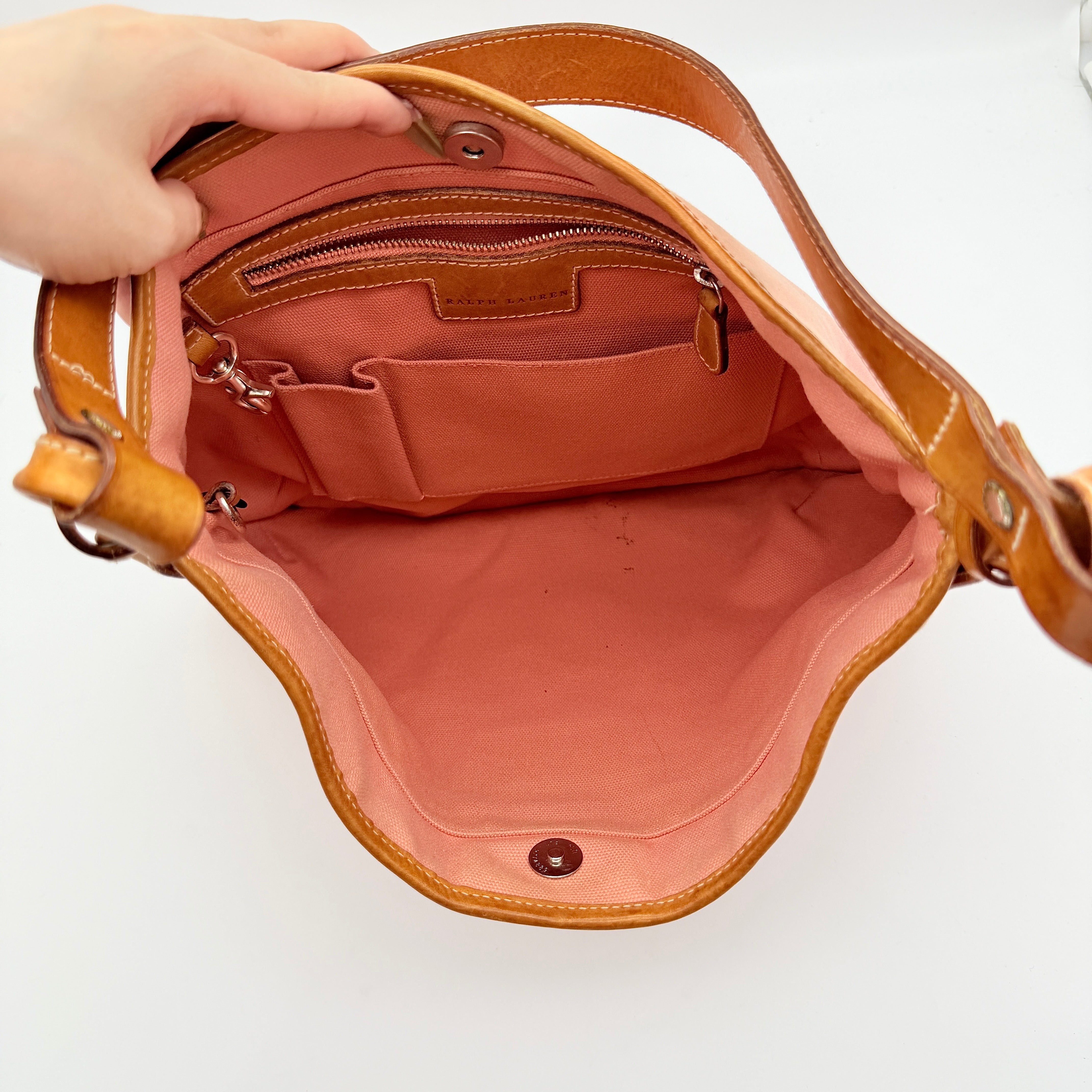 Ralph Lauren Hobo Shoulder Bag Pink/Tan