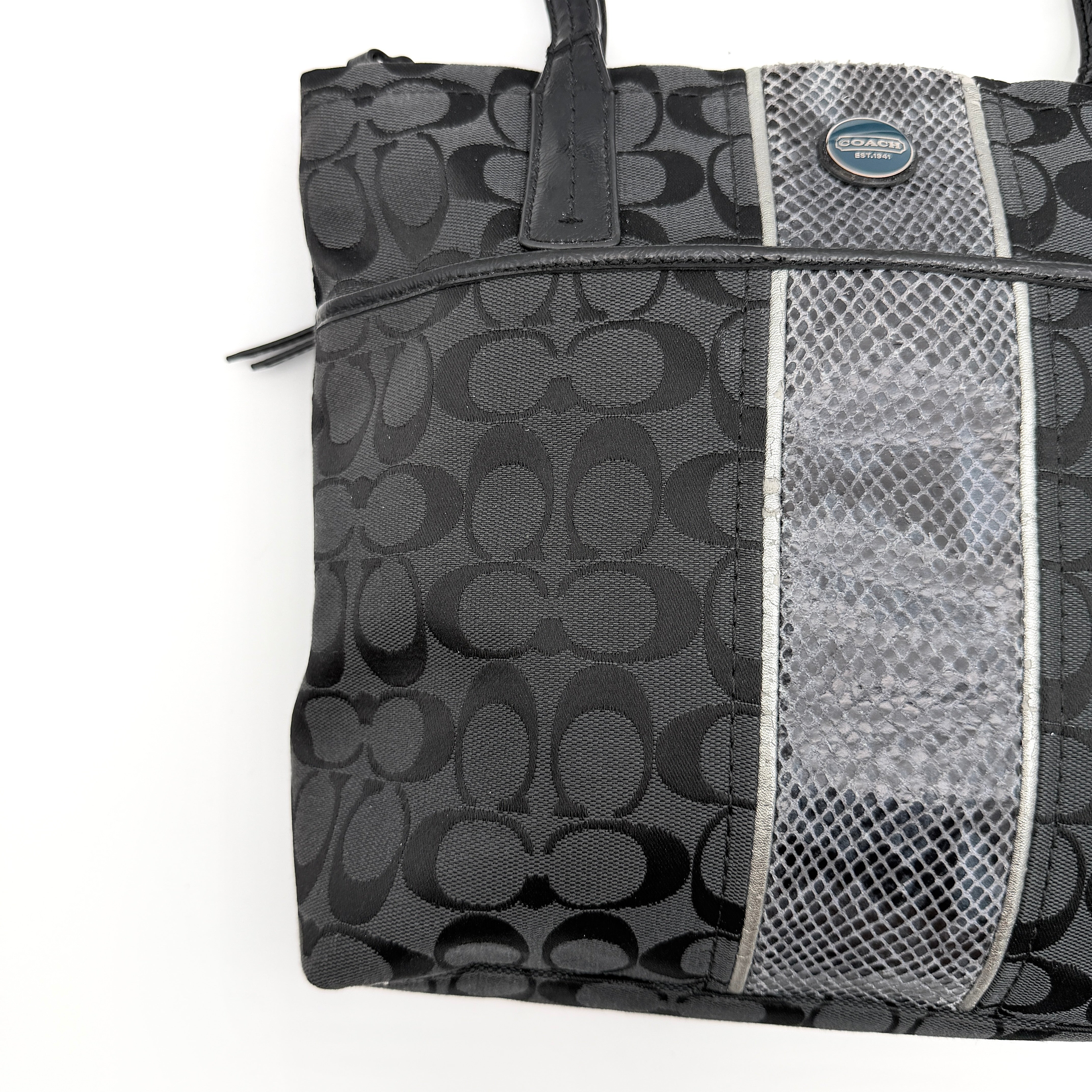 Coach Signature Stripe Python Tote Bag Black