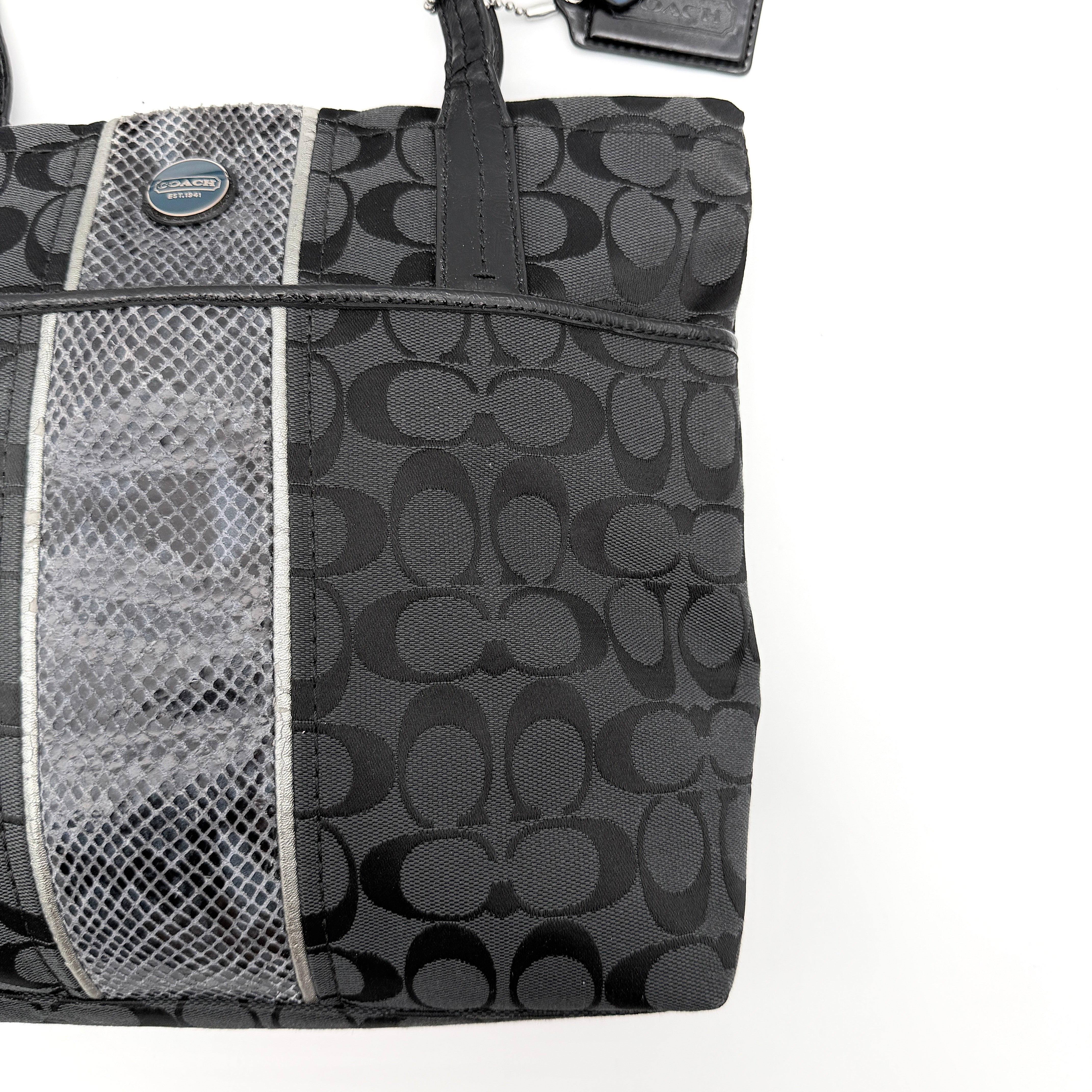 Coach Signature Stripe Python Tote Bag Black