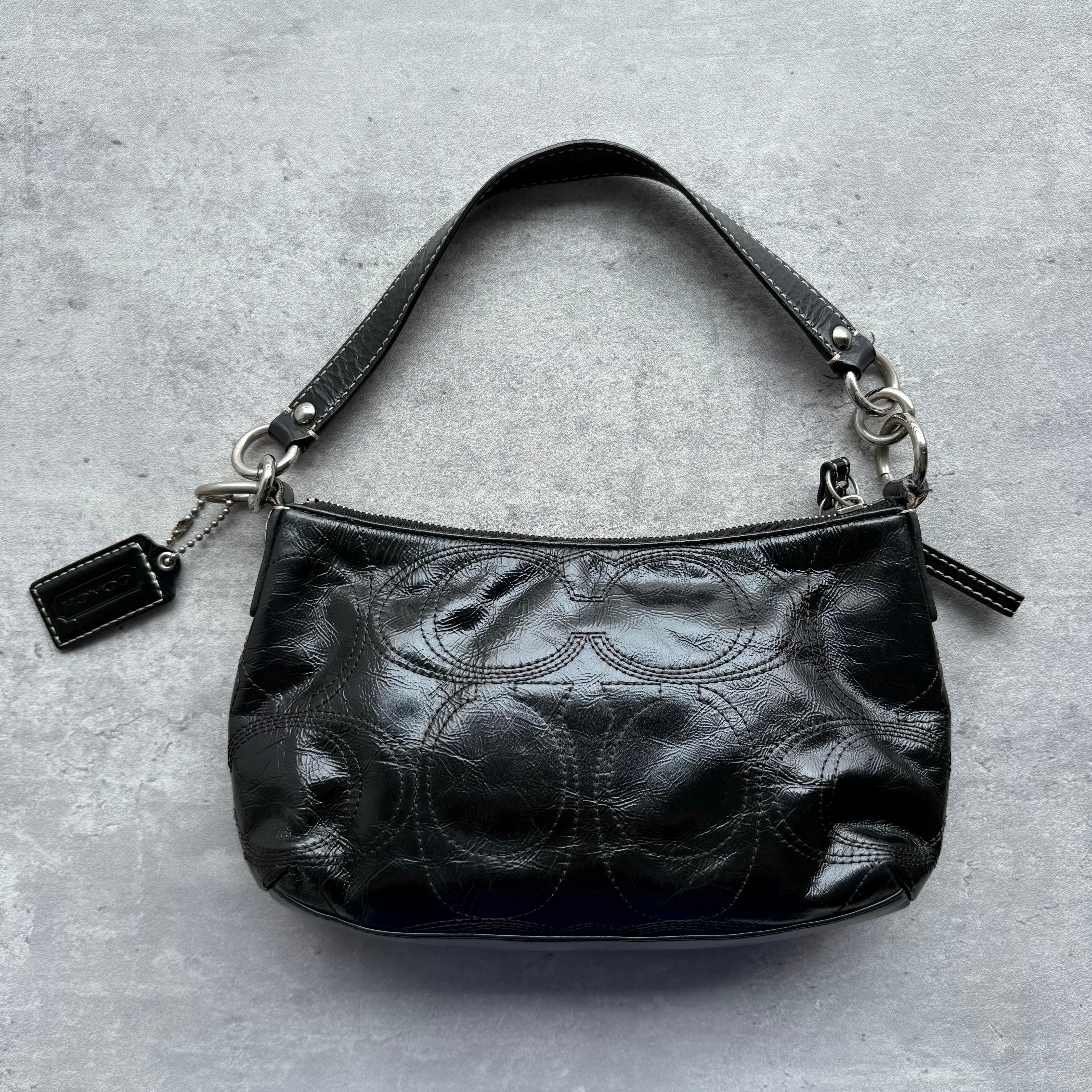 Coach 2Way Signature Patent Leather Shoulder Bag Black
