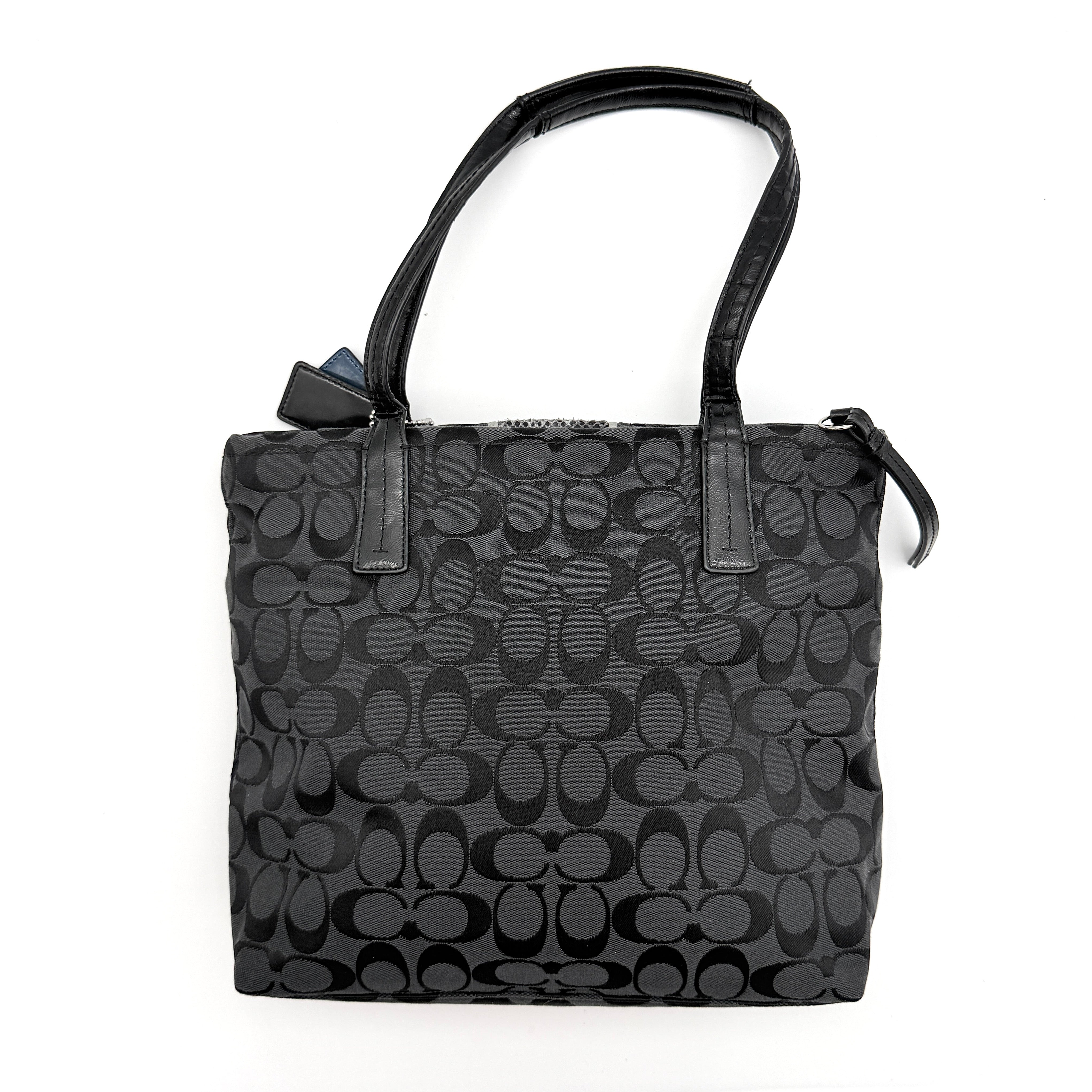 Coach Signature Stripe Python Tote Bag Black