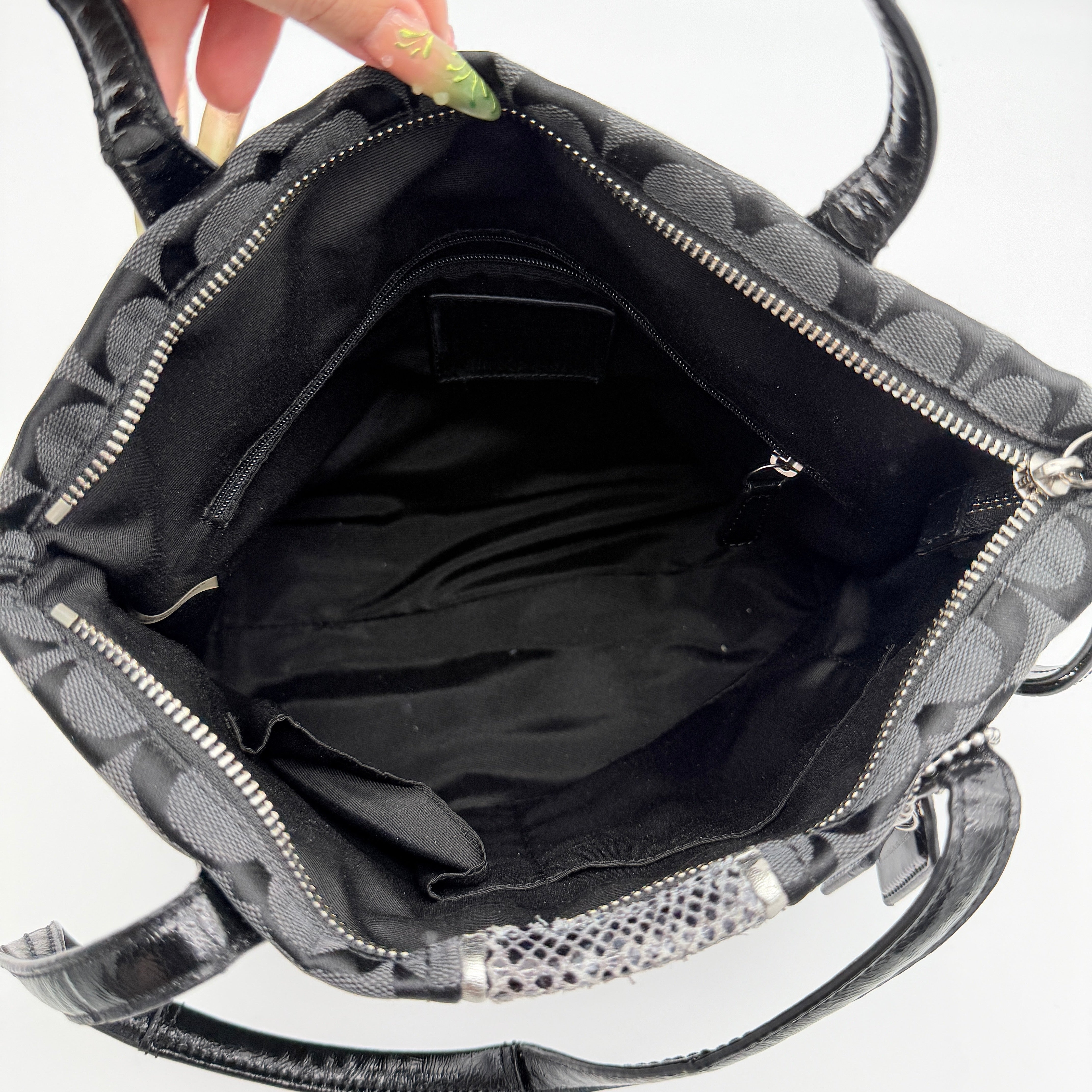 Coach Signature Stripe Python Tote Bag Black