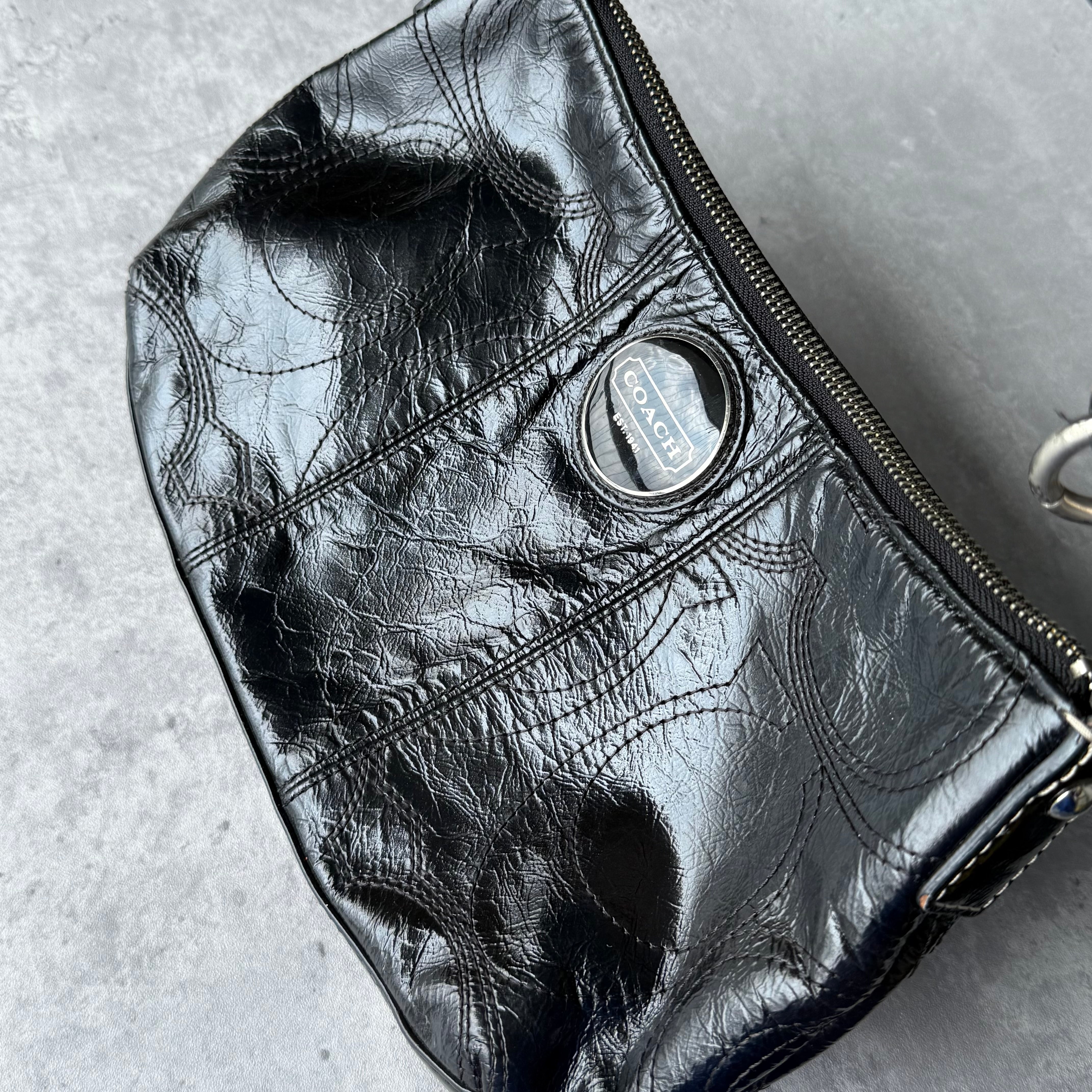 Coach 2Way Signature Patent Leather Shoulder Bag Black