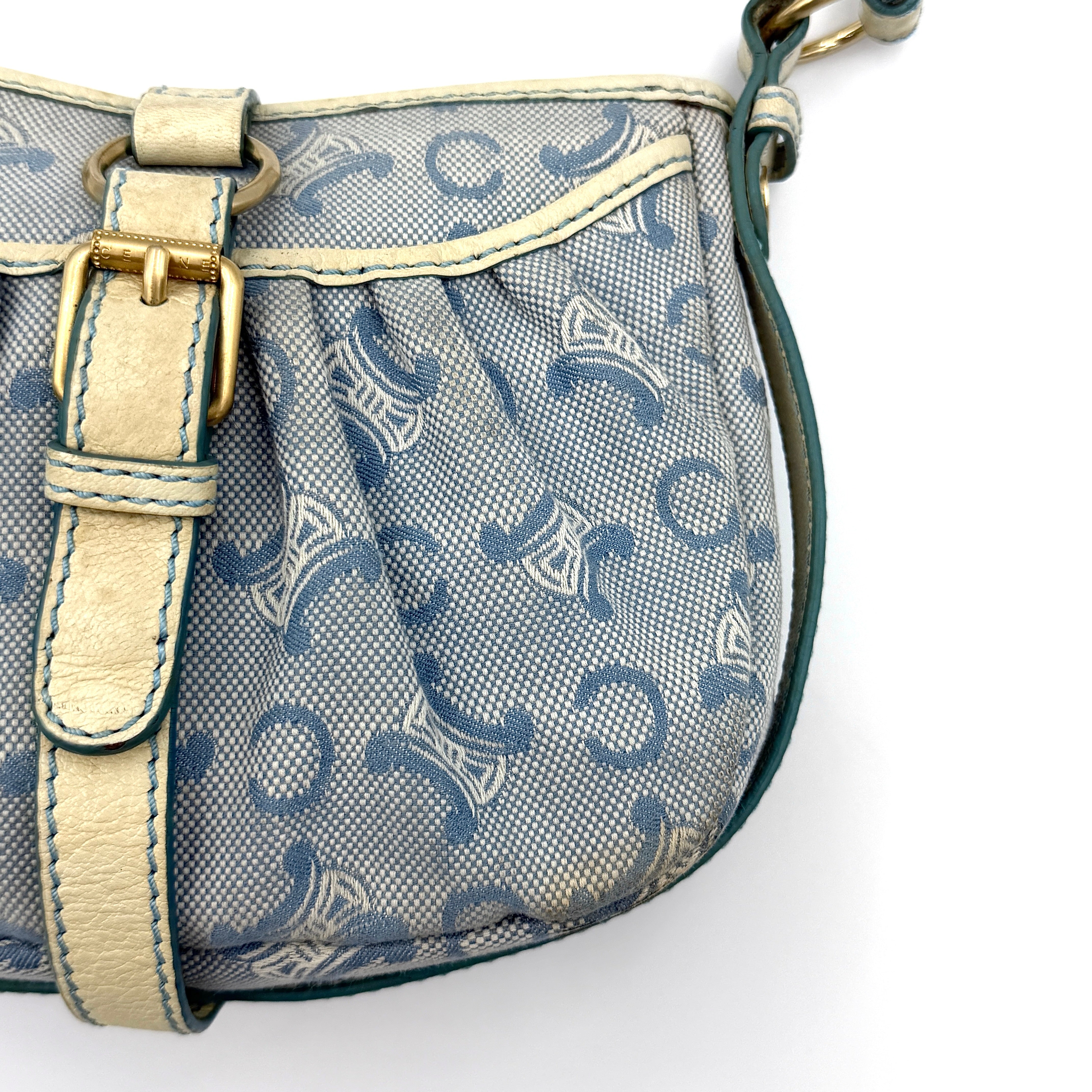 Celine Macdam Canvas Crossbody Bag Blue/White