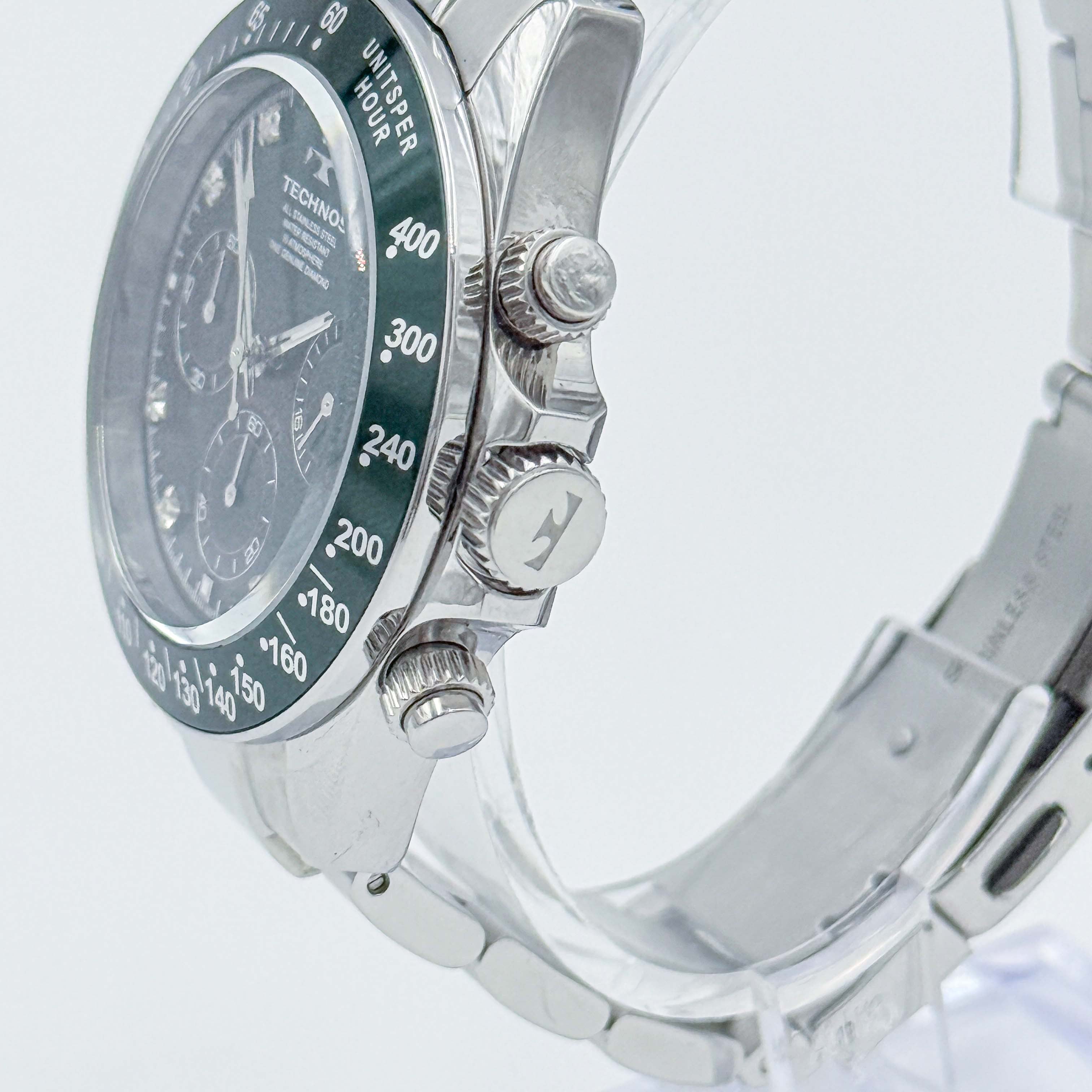 Technos Chronograph T4B26 Black Dial Stainless Steel Watch Green/Silver