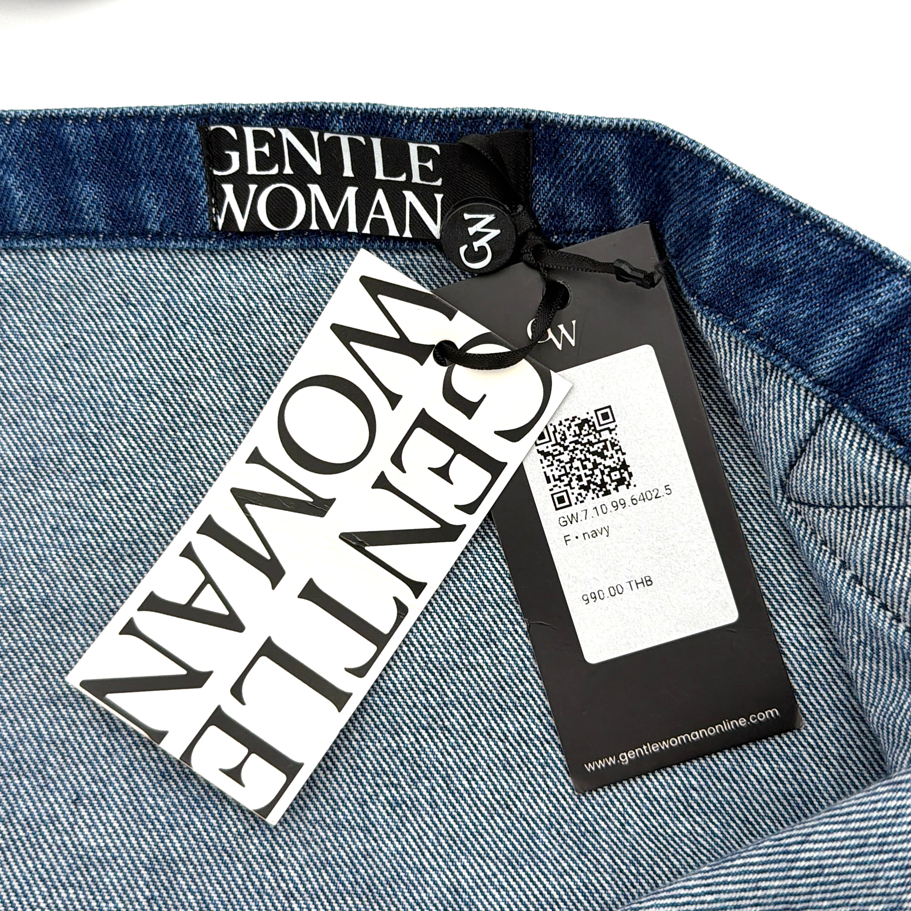 GENTLEWOMAN Jumbo Tote Bag in blue denim with oversized pale blue monogram, featuring sturdy twin handles.