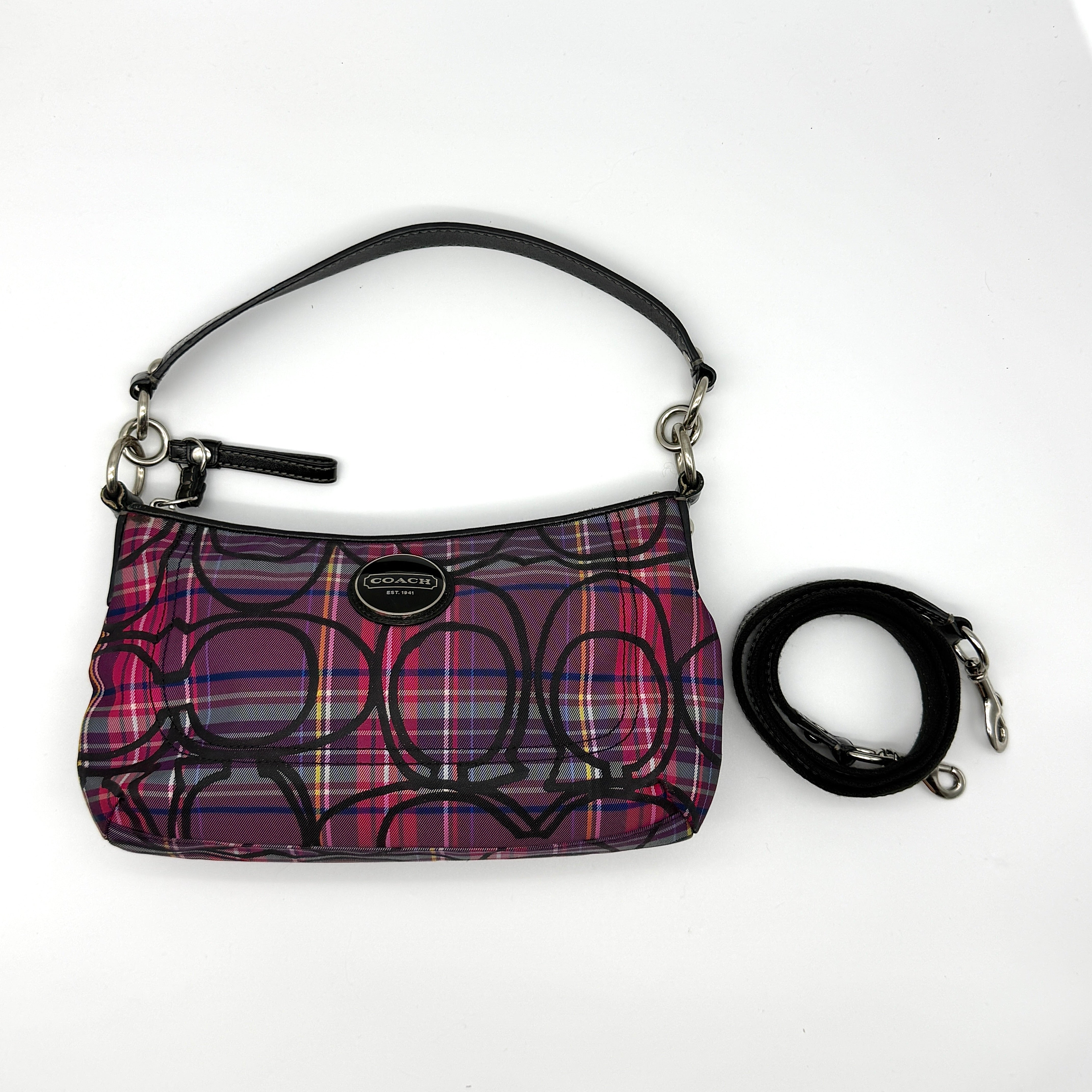 Coach 2Way Signature Poppy Tartan Shoulder Bag Multi