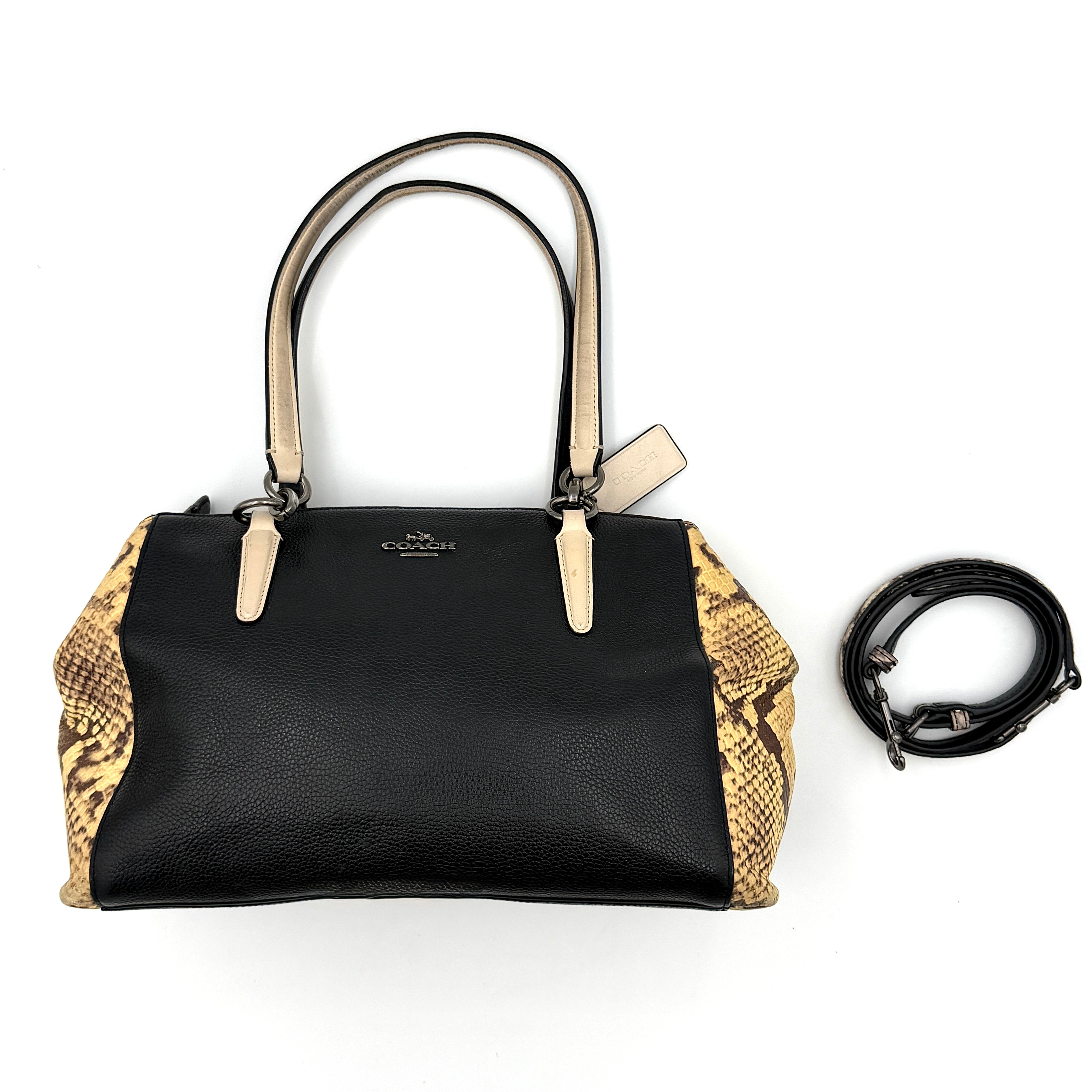 Coach 2Way Christie Carryall Snake Embossed Shoulder Bag Black