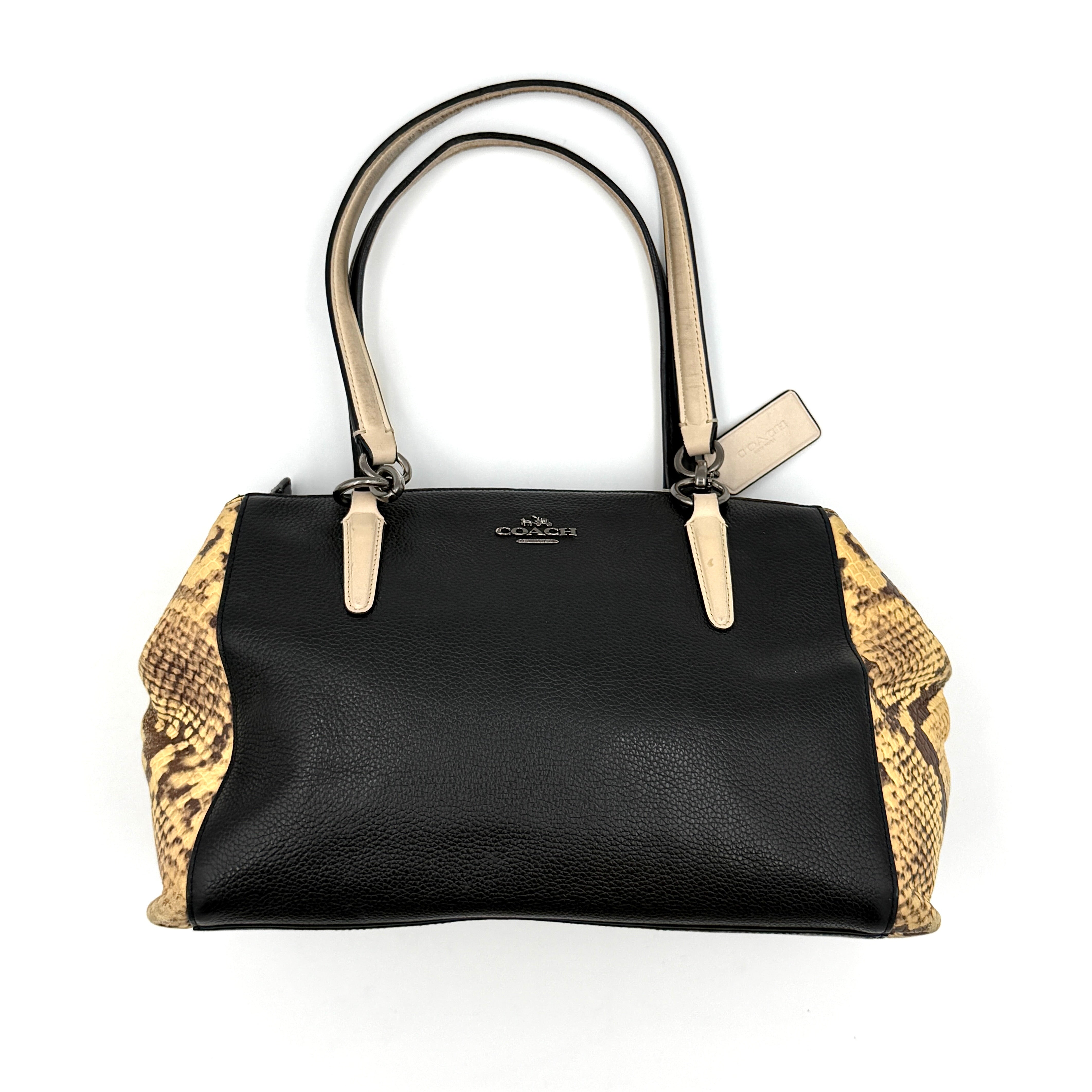 Coach 2Way Christie Carryall Snake Embossed Shoulder Bag Black
