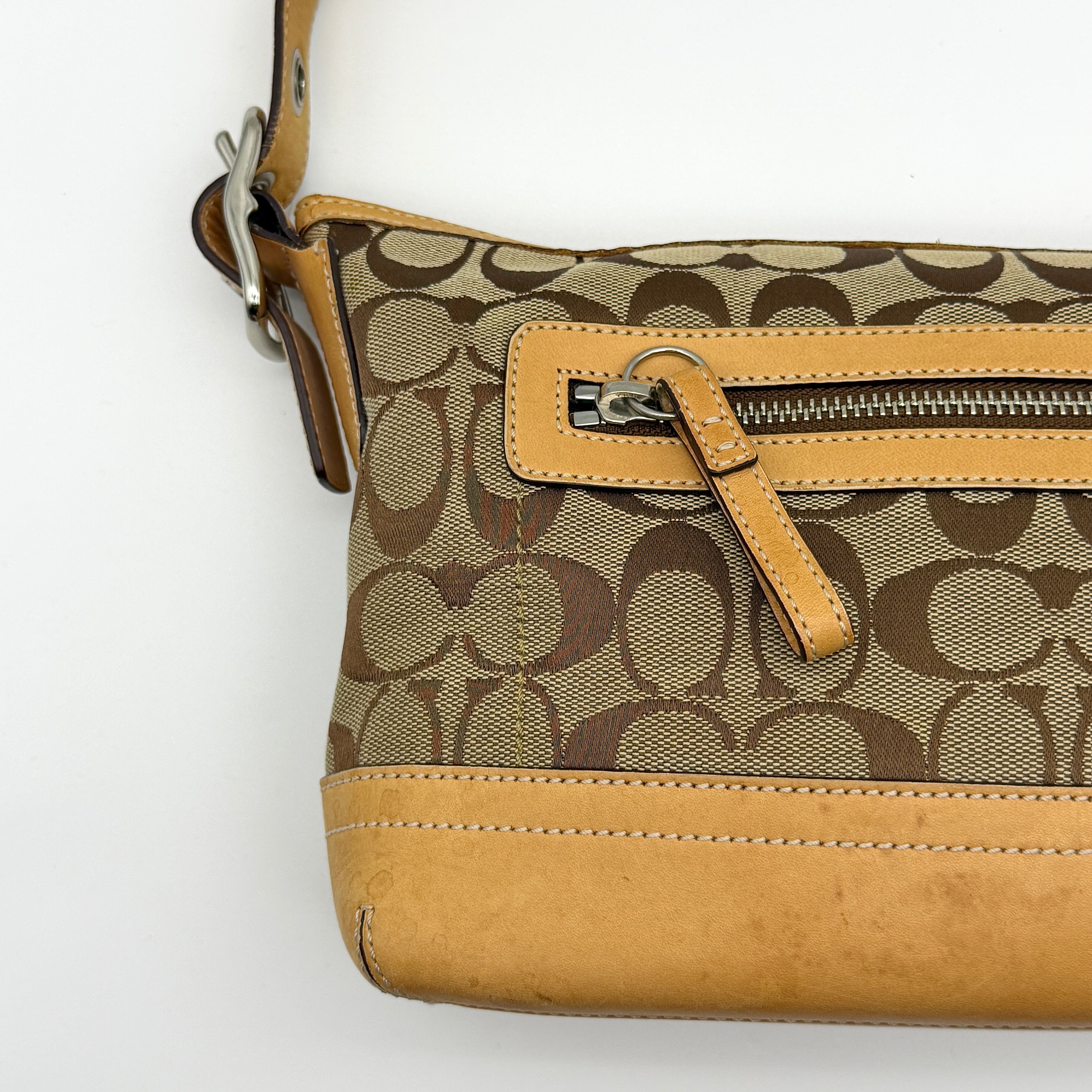 Coach Signature East West Shoulder Bag Beige