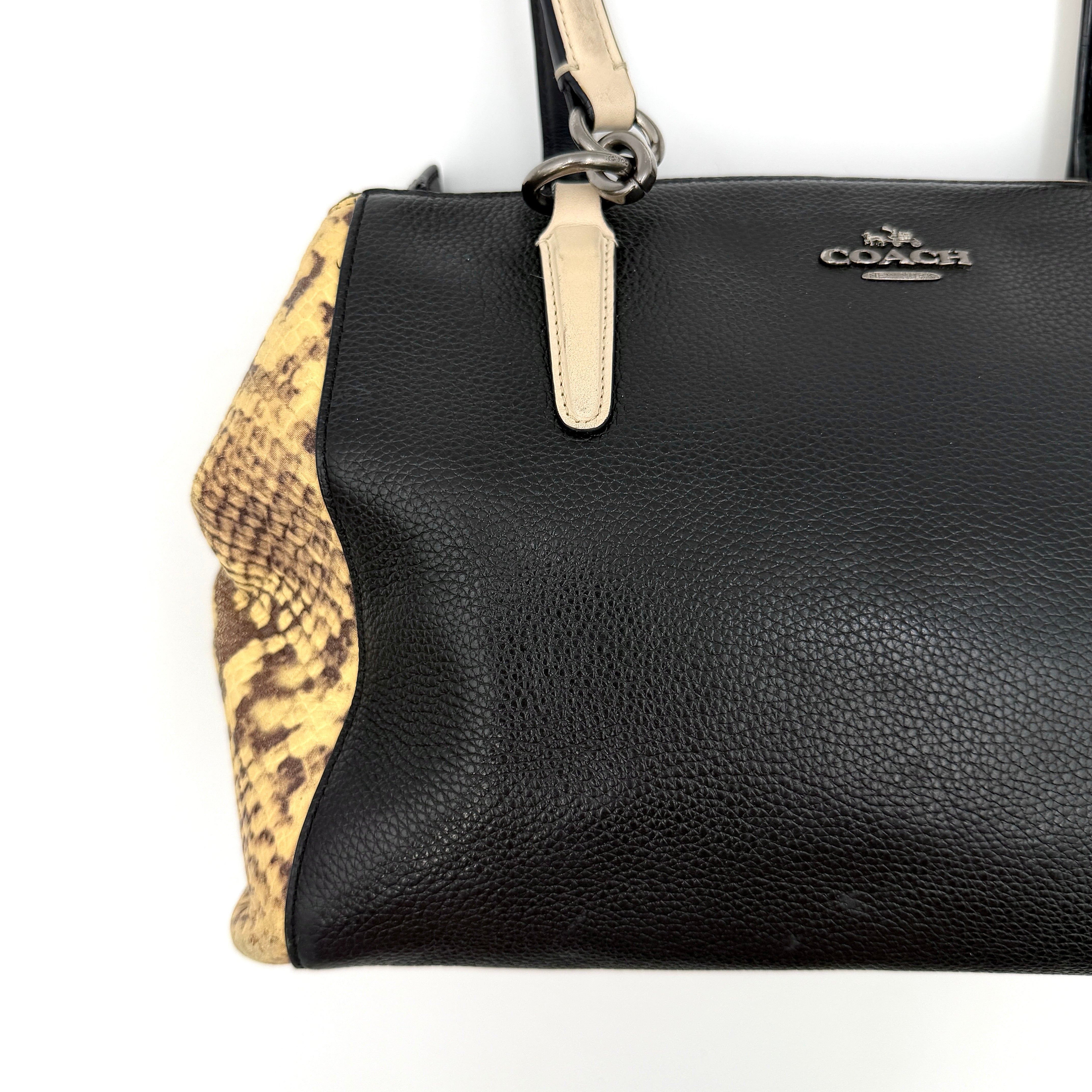 Coach 2Way Christie Carryall Snake Embossed Shoulder Bag Black