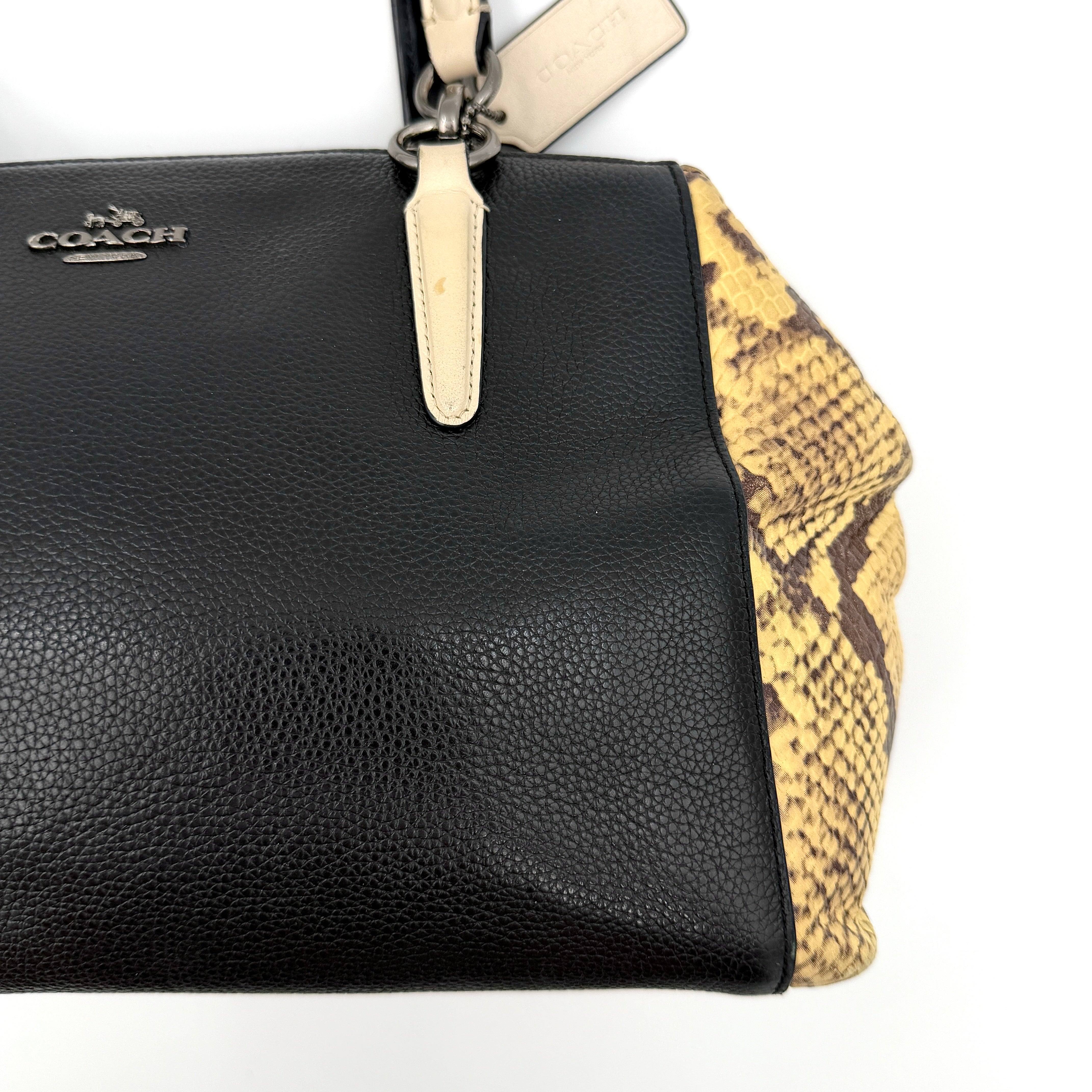 Coach 2Way Christie Carryall Snake Embossed Shoulder Bag Black