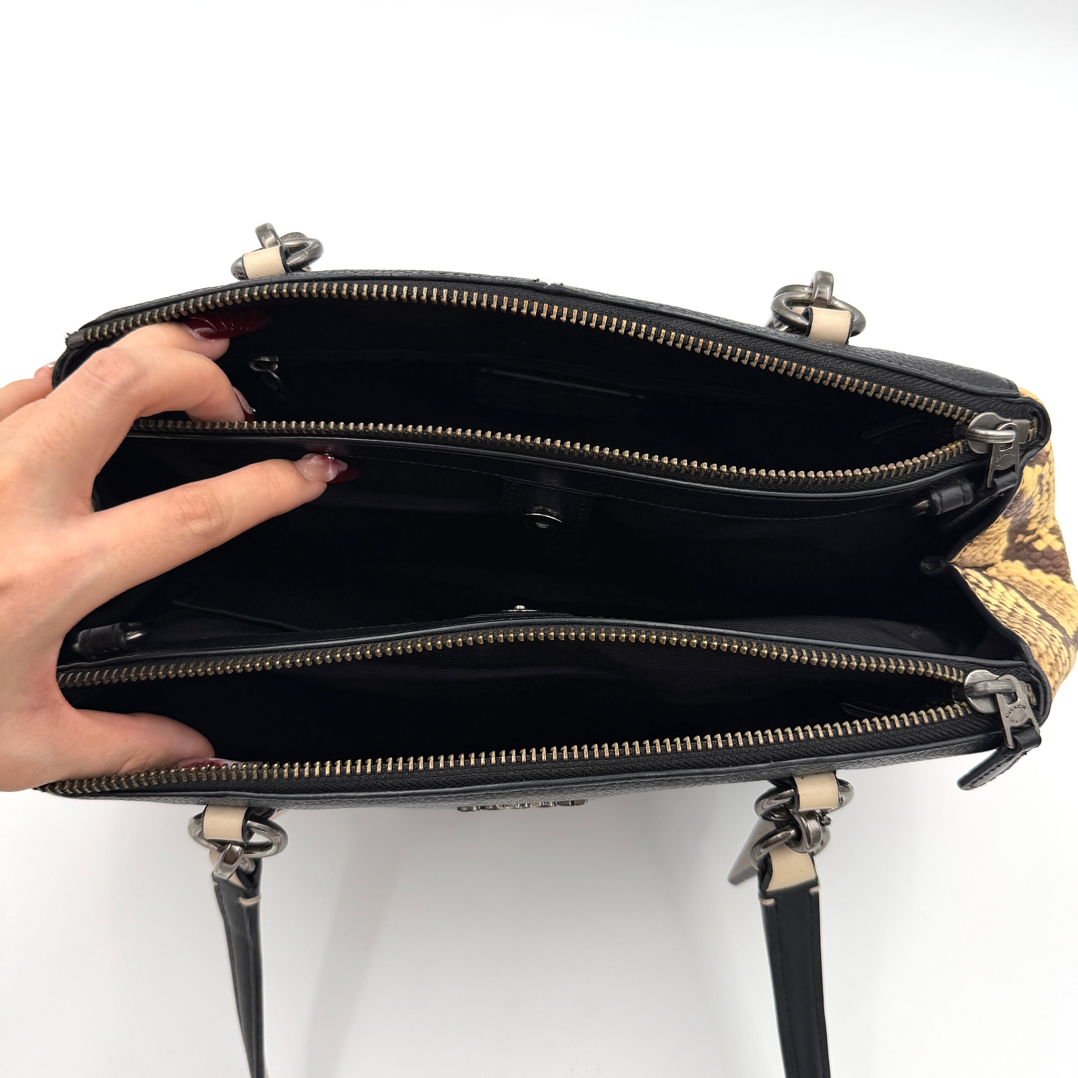 Coach 2Way Christie Carryall Snake Embossed Shoulder Bag Black