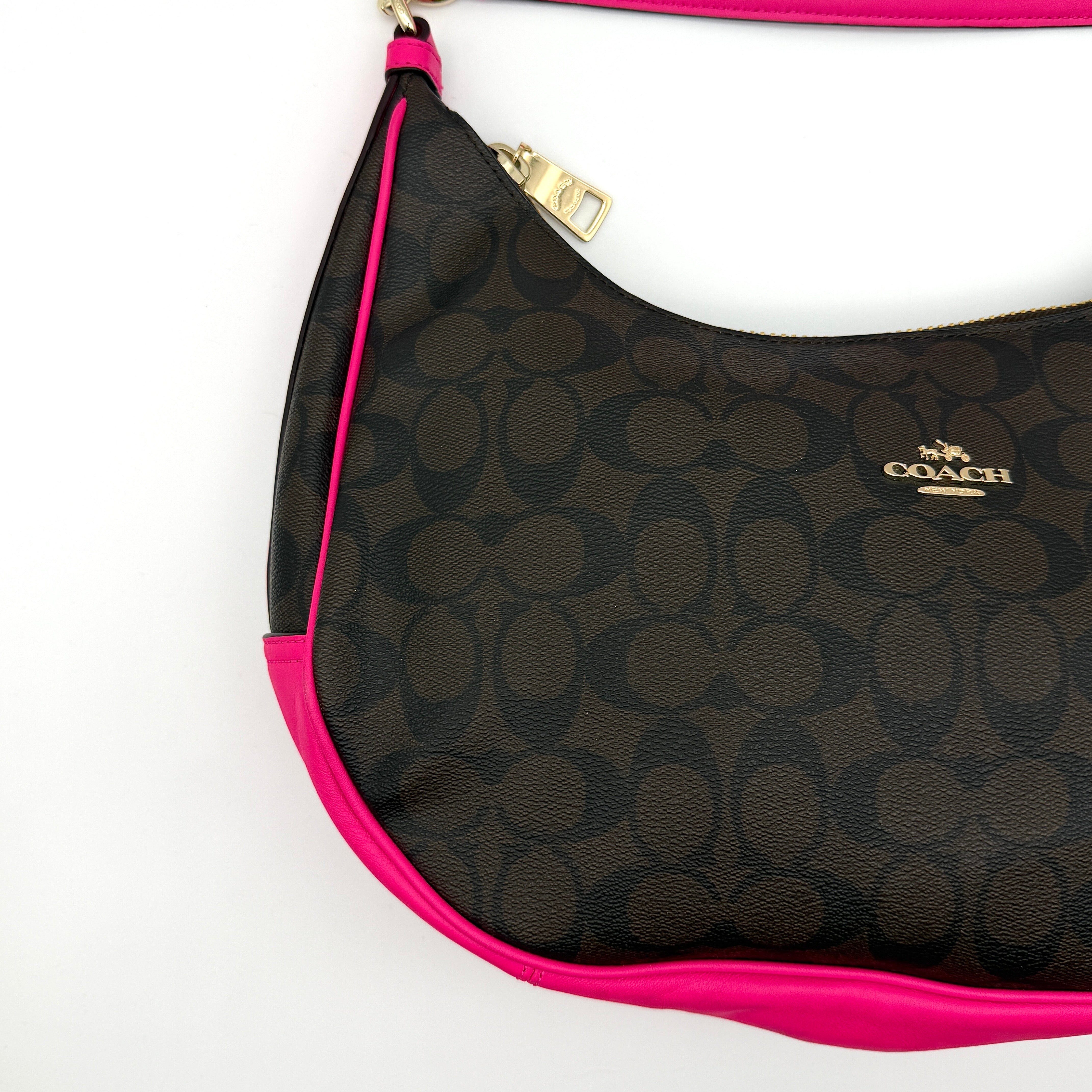 Coach 2Way Signature Hobo Canvas Shoulder Bag Brown/Pink