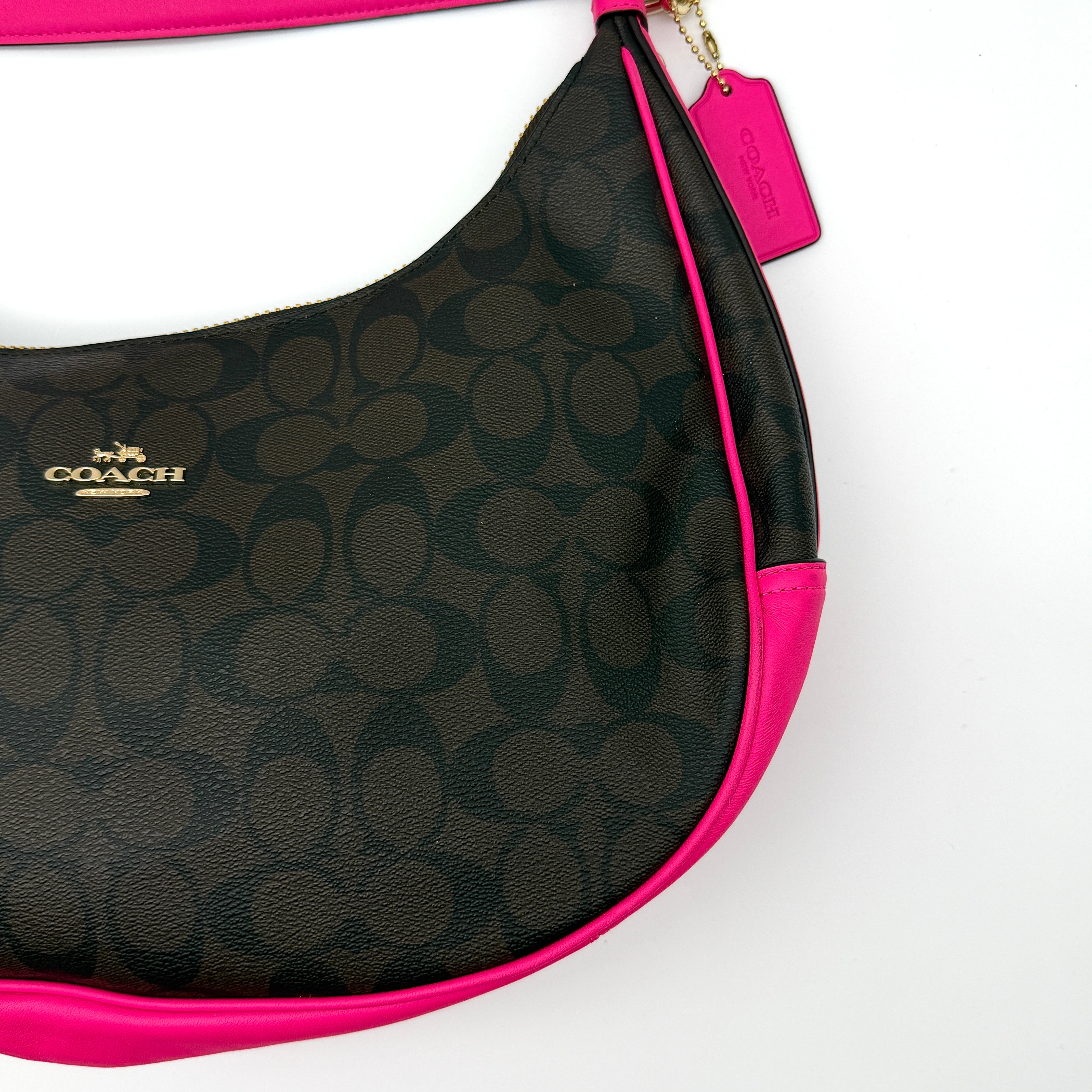 Coach 2Way Signature Hobo Canvas Shoulder Bag Brown/Pink